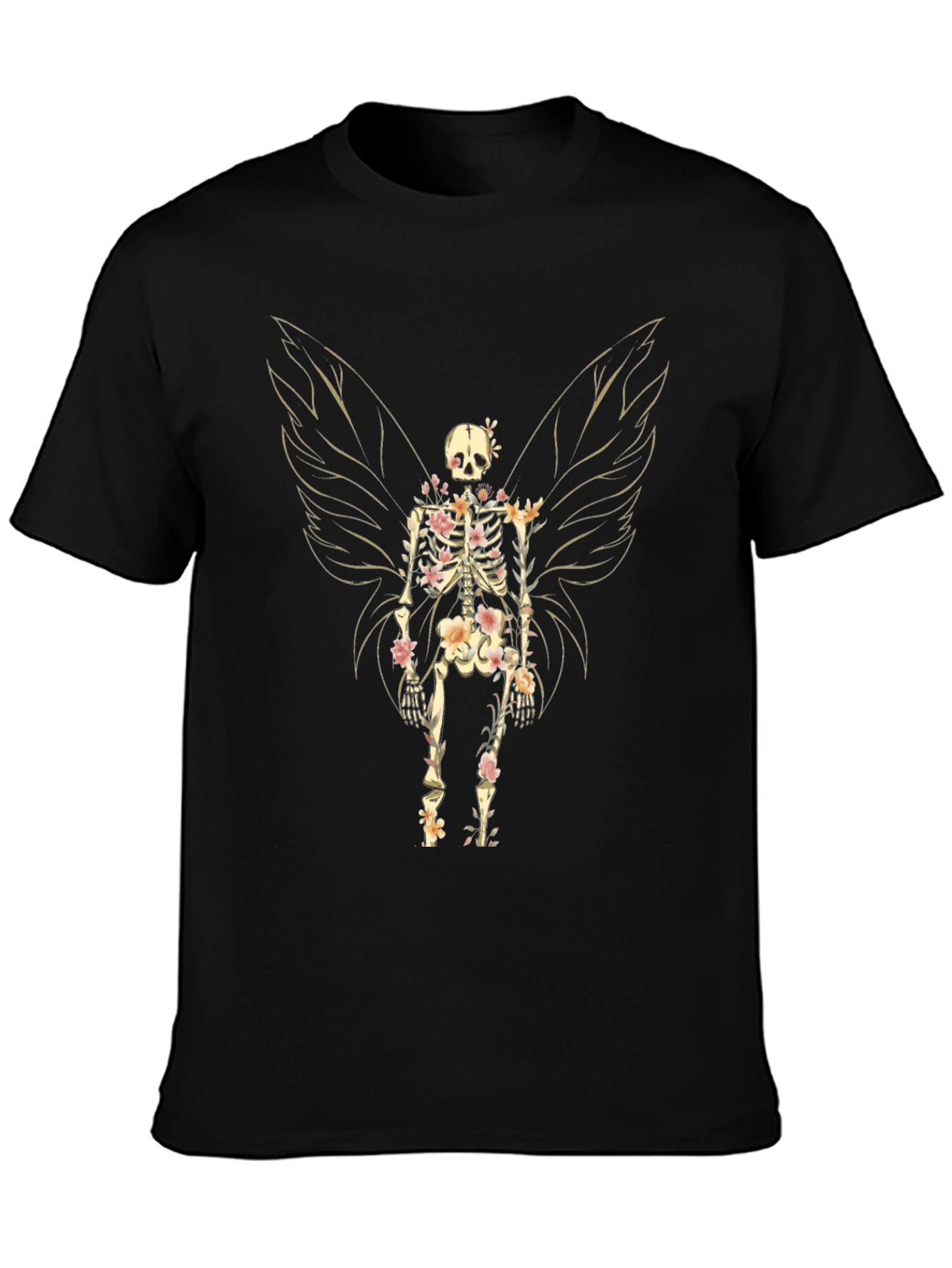 Floral Skeleton Fairy Graphic Tee - Unique Design