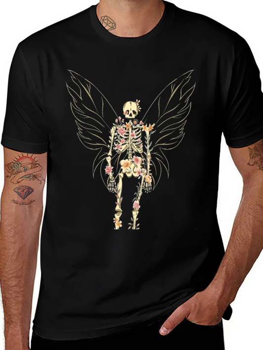 Floral Skeleton Fairy Graphic Tee - Unique Design