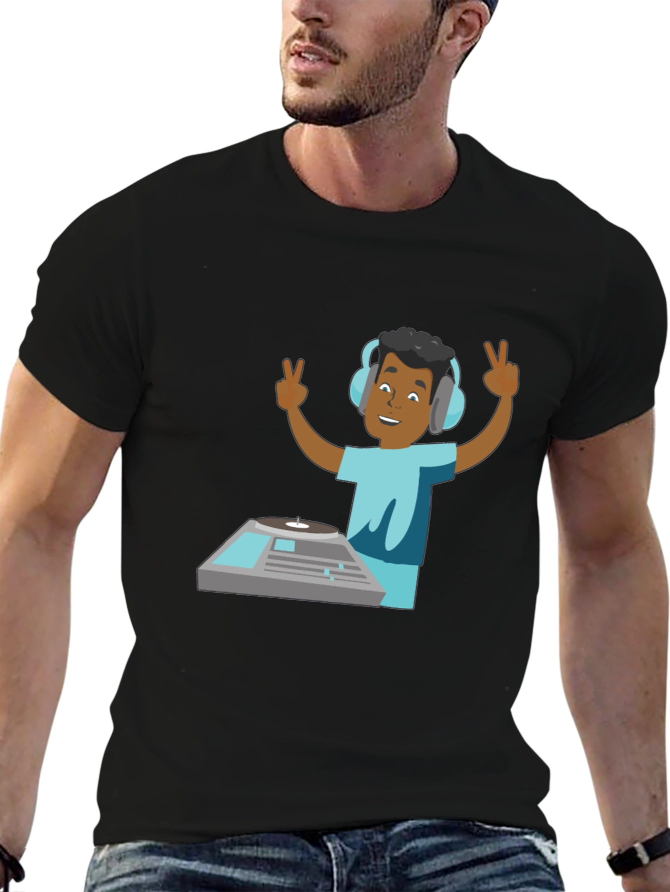DJ Graphic T-Shirt - Black Cotton Blend