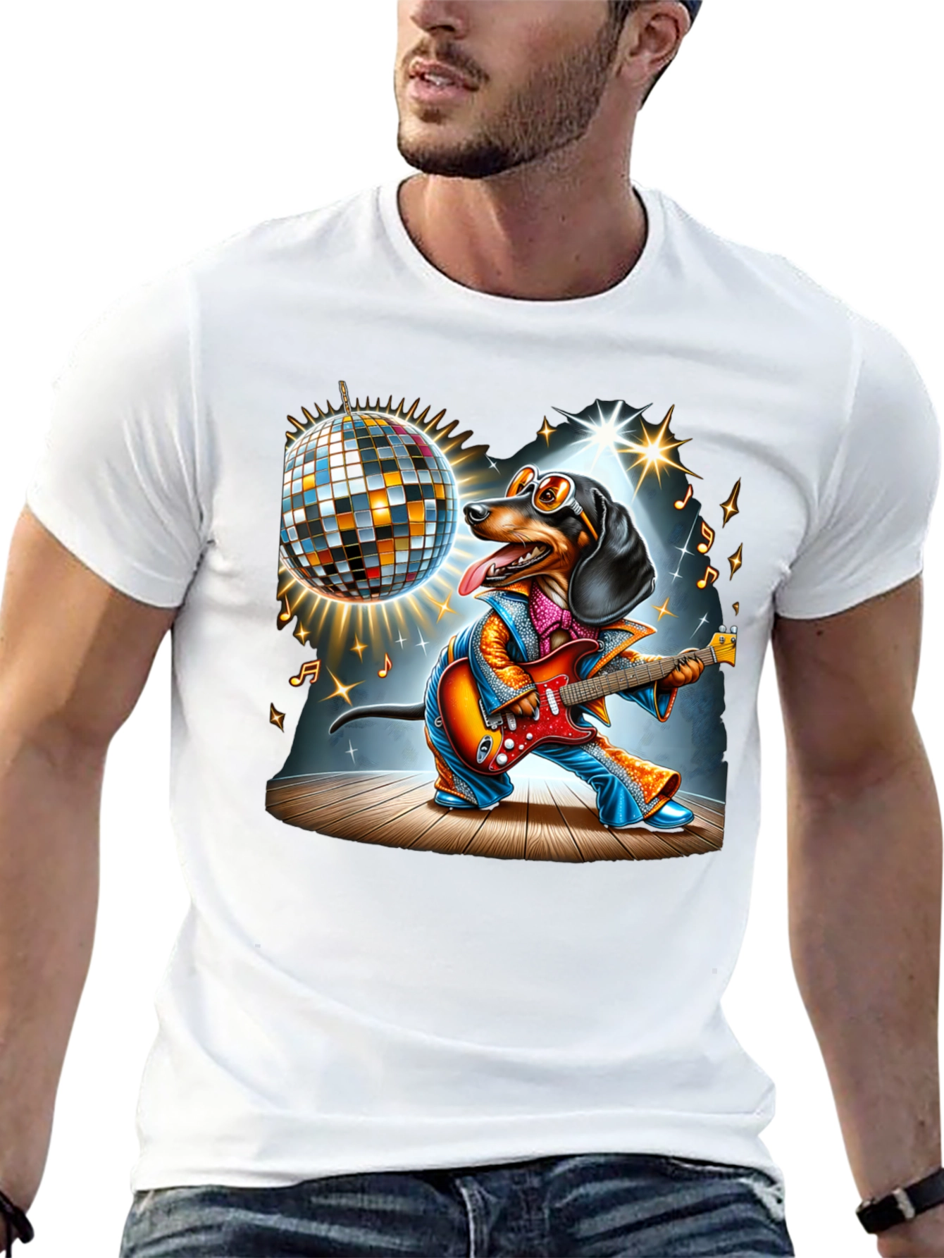 Dachshund Guitarist Graphic Tee