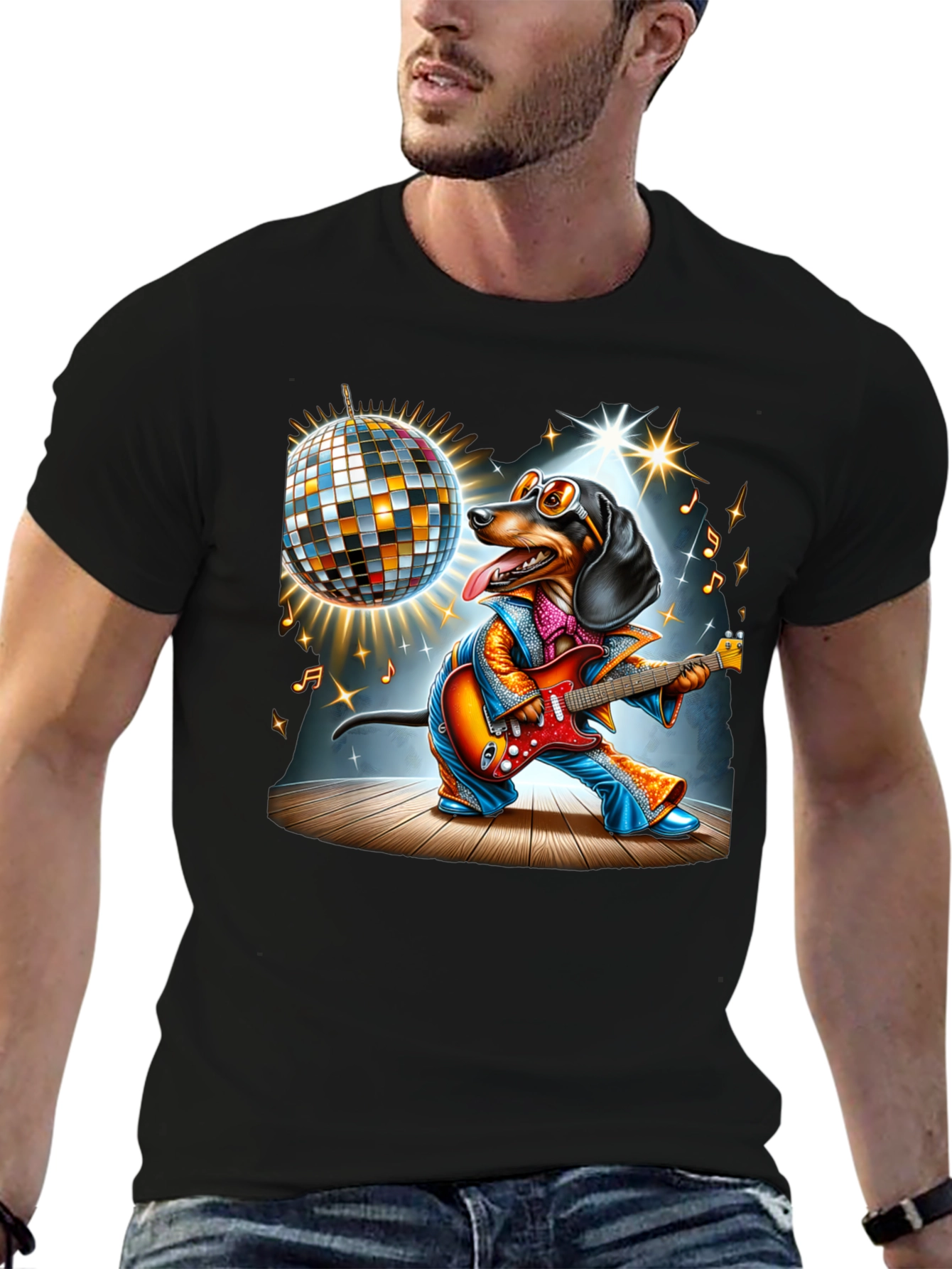 Dachshund Guitarist Graphic Tee