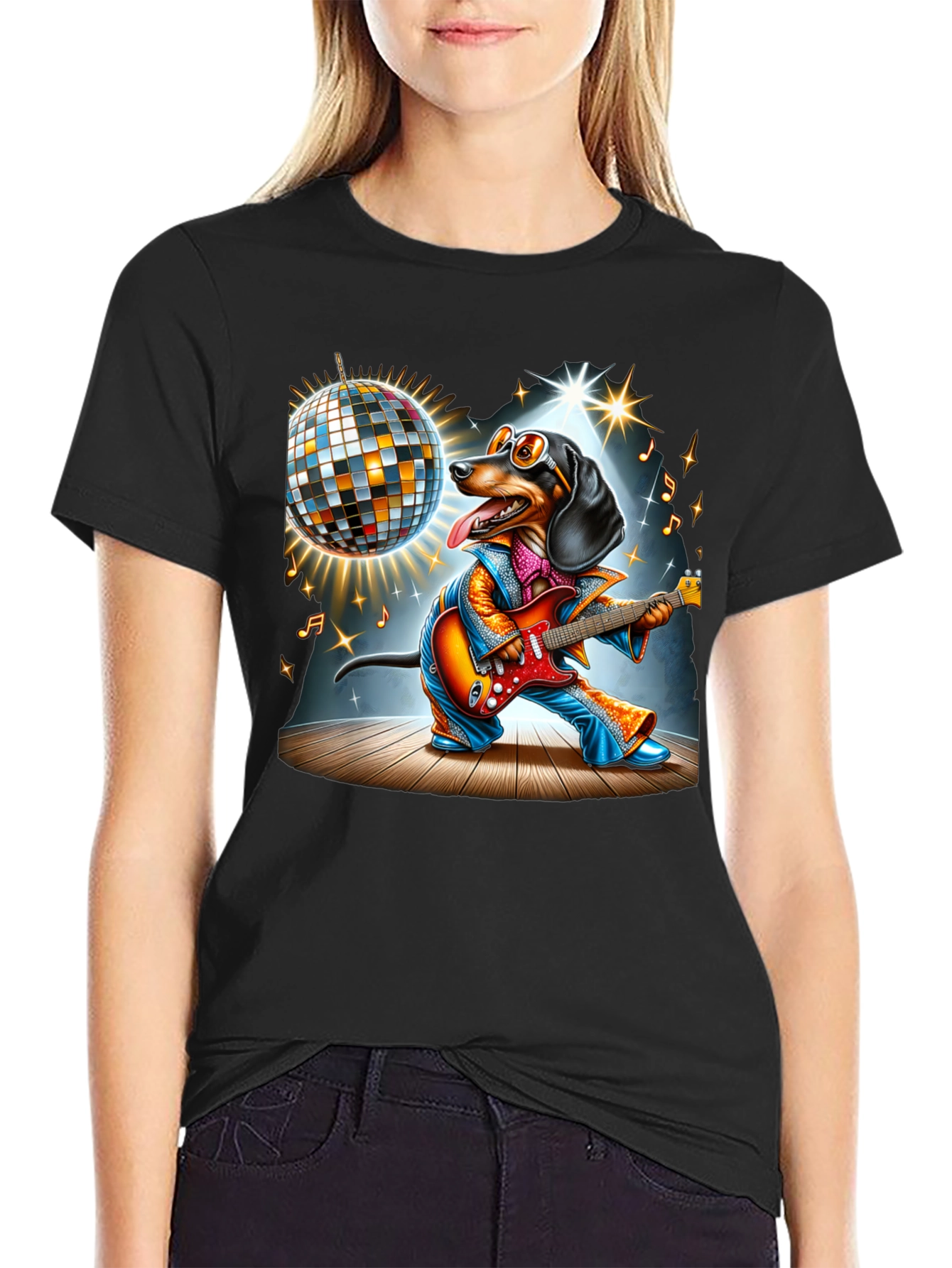 Dachshund Guitarist Graphic Tee