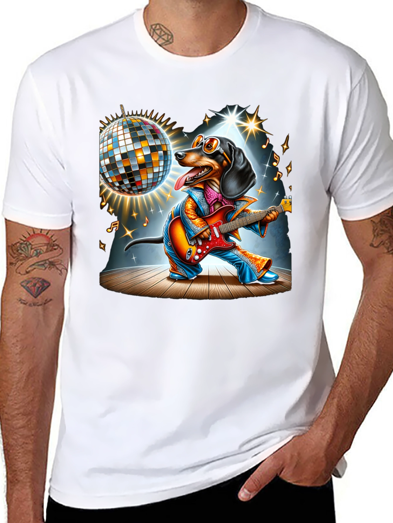 Dachshund Guitarist Graphic Tee
