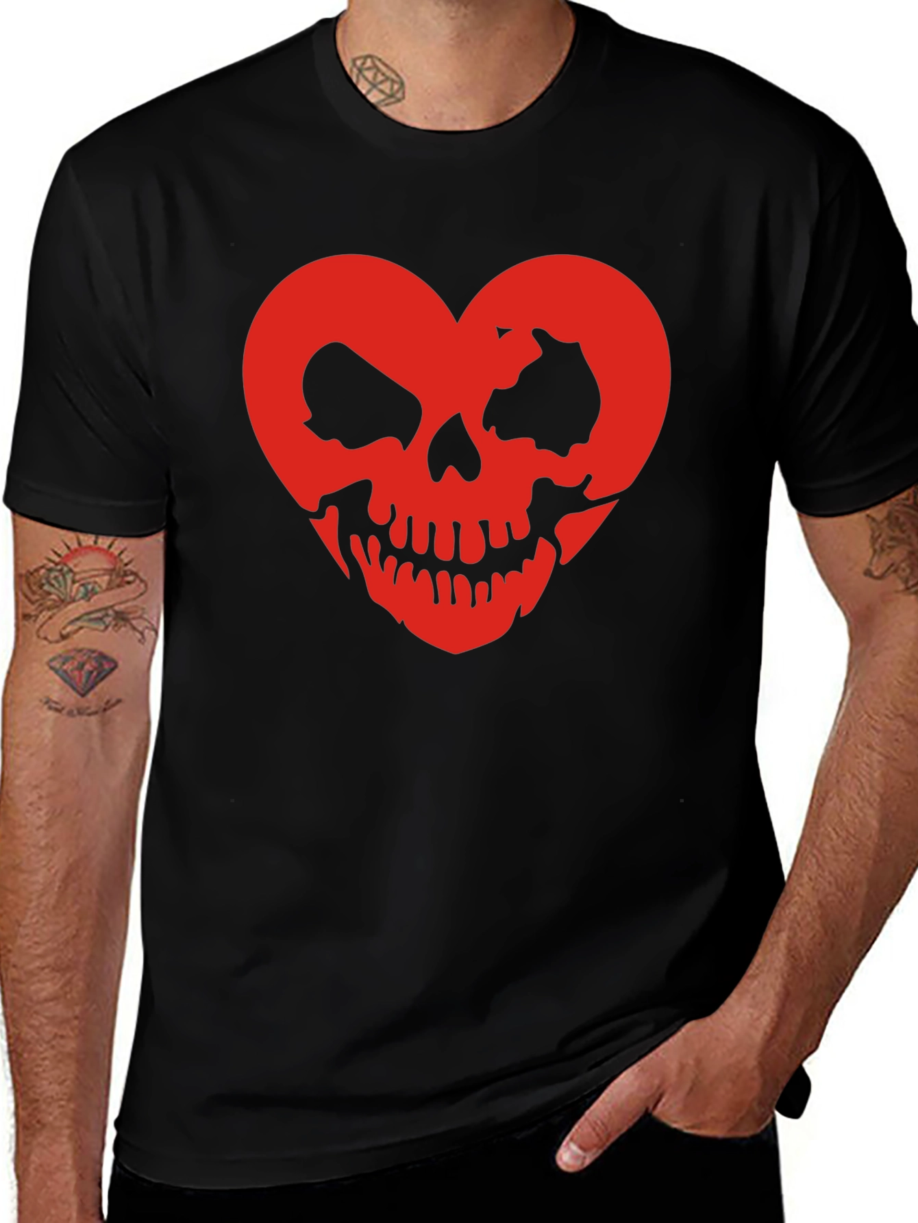 Skull Heart Graphic Tee - Black Cotton T-Shirt