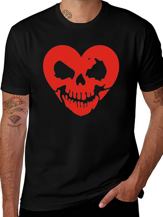 Skull Heart Graphic Tee - Black Cotton T-Shirt