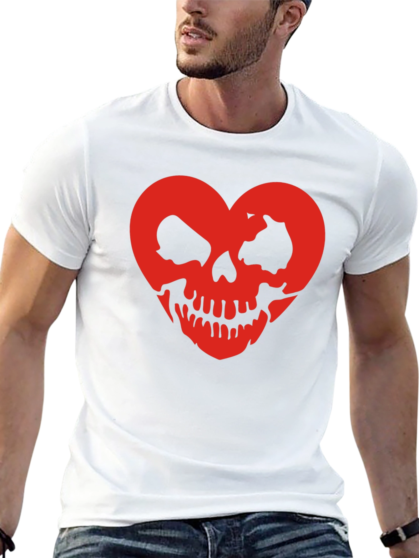 Skull Heart Graphic Tee - Black Cotton T-Shirt