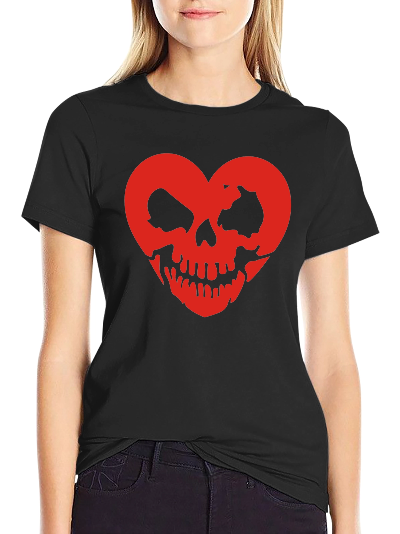Skull Heart Graphic Tee - Black Cotton T-Shirt