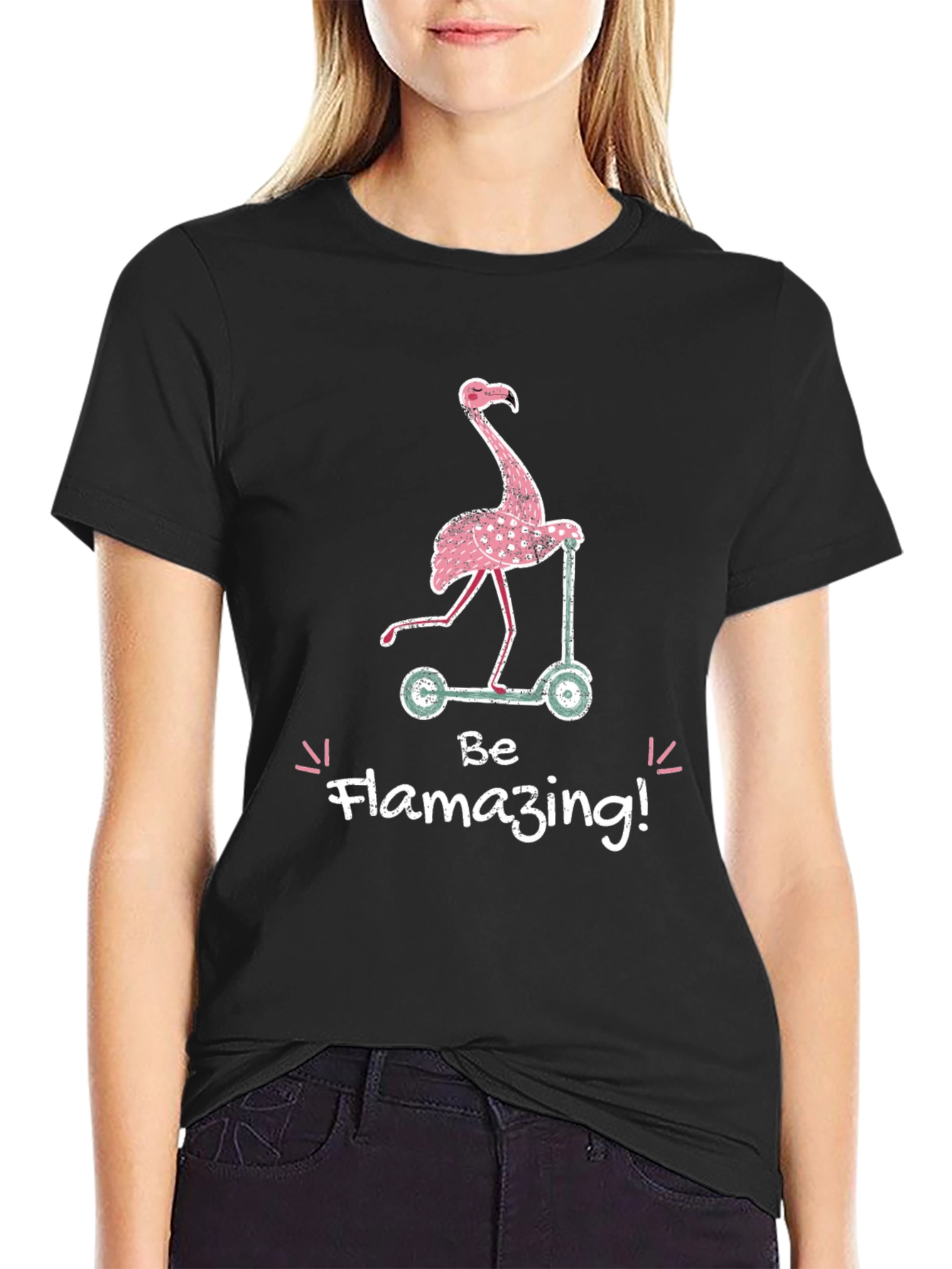 Flamazing Flamingo Scooter Graphic T-Shirt