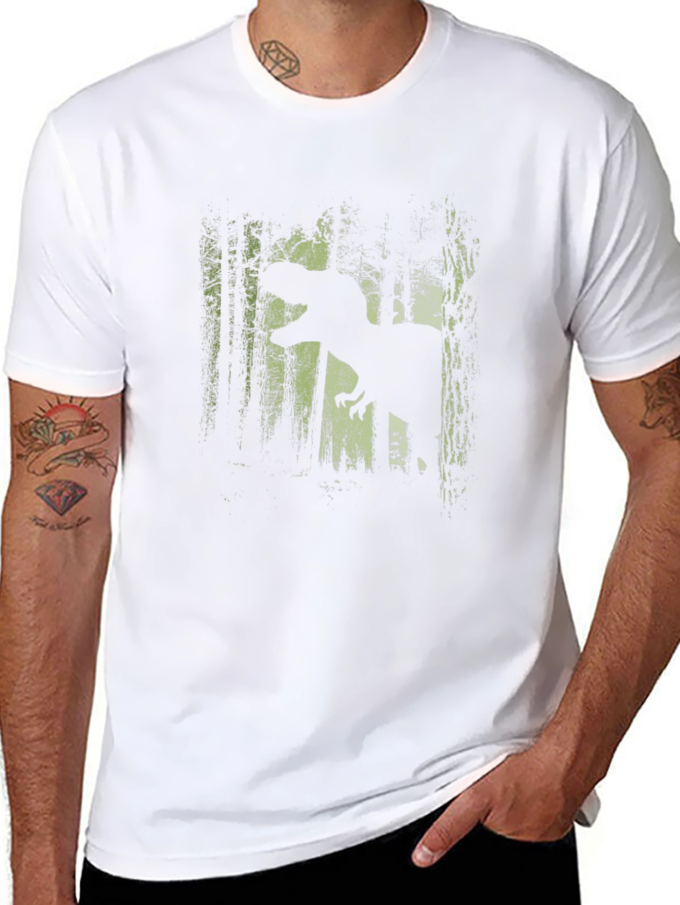 Dinosaur Forest Graphic Tee - Black Cotton T-Shirt