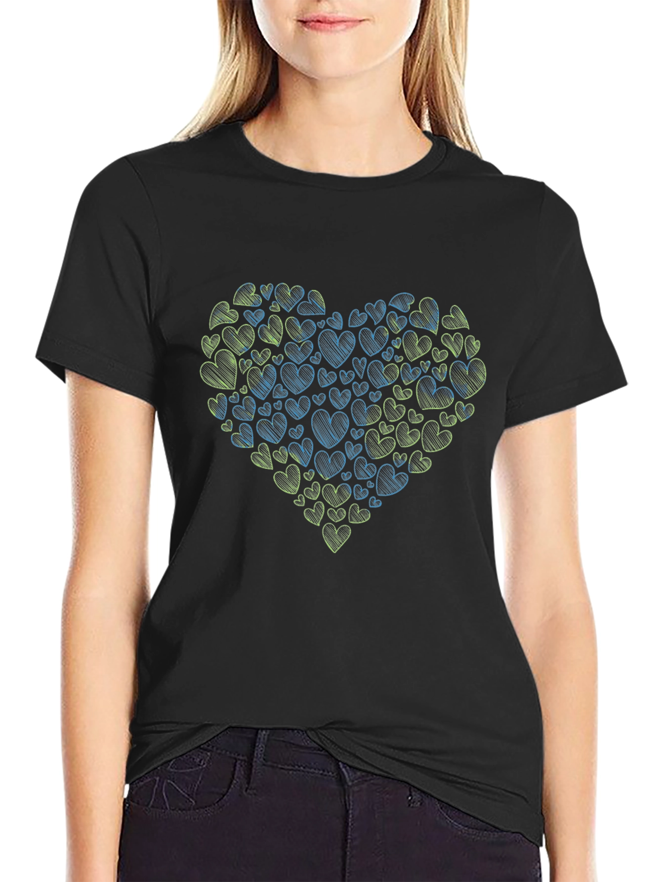Heart Scribble Graphic Tee - Black