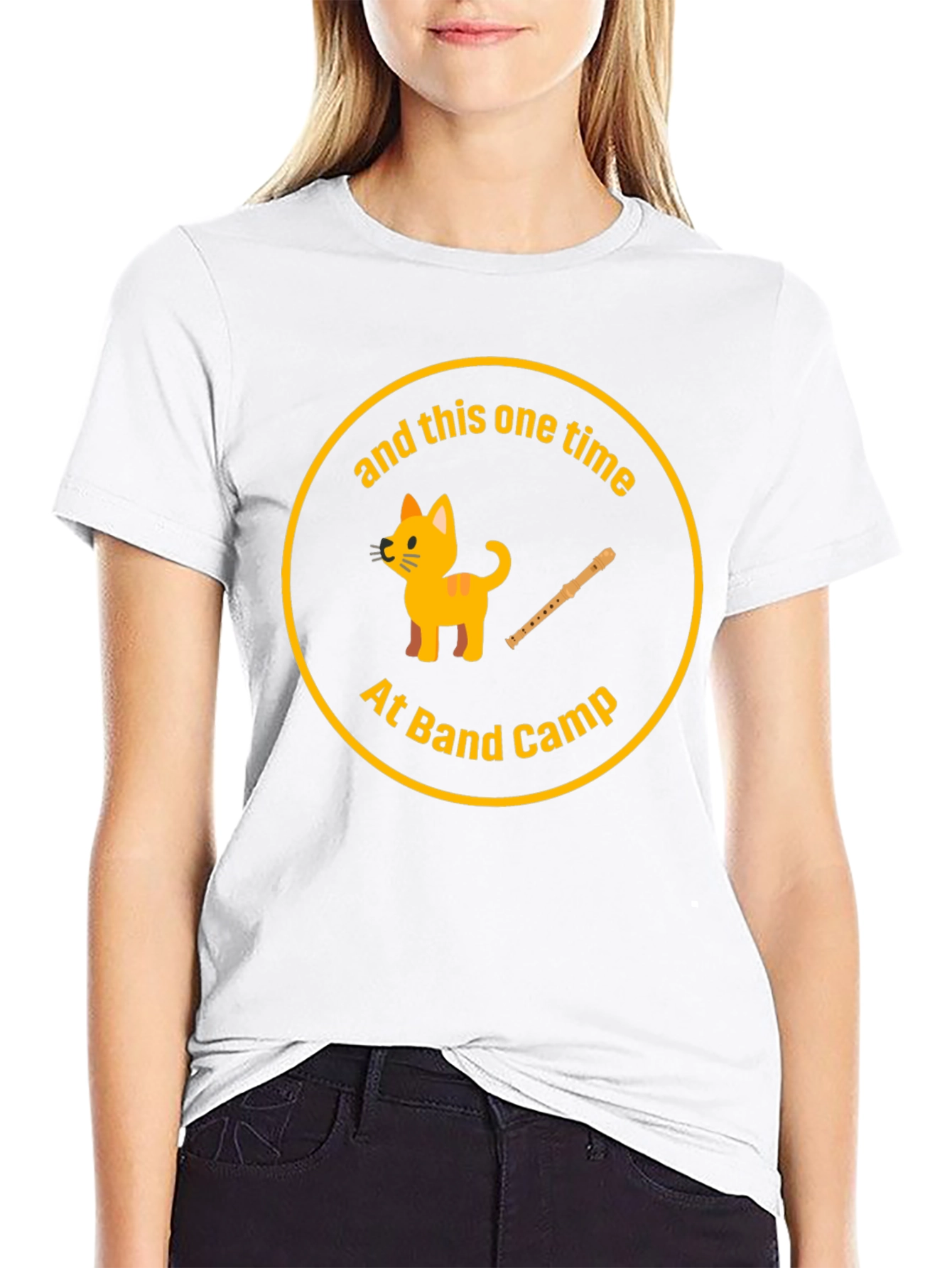 Funny Band Camp T-Shirt with Cat and Flute Design