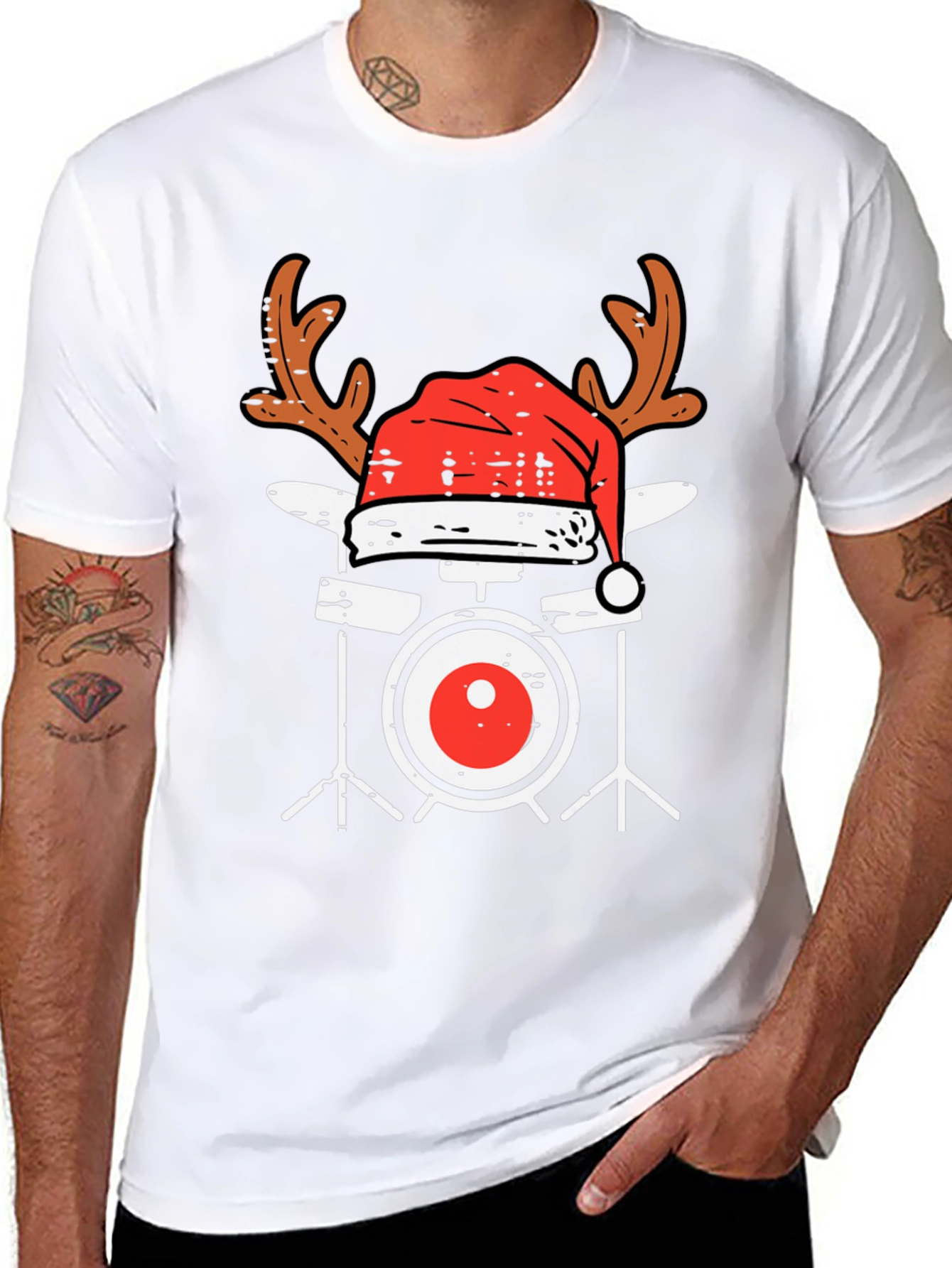 Christmas Drum Set T-Shirt - Holiday Music Tee
