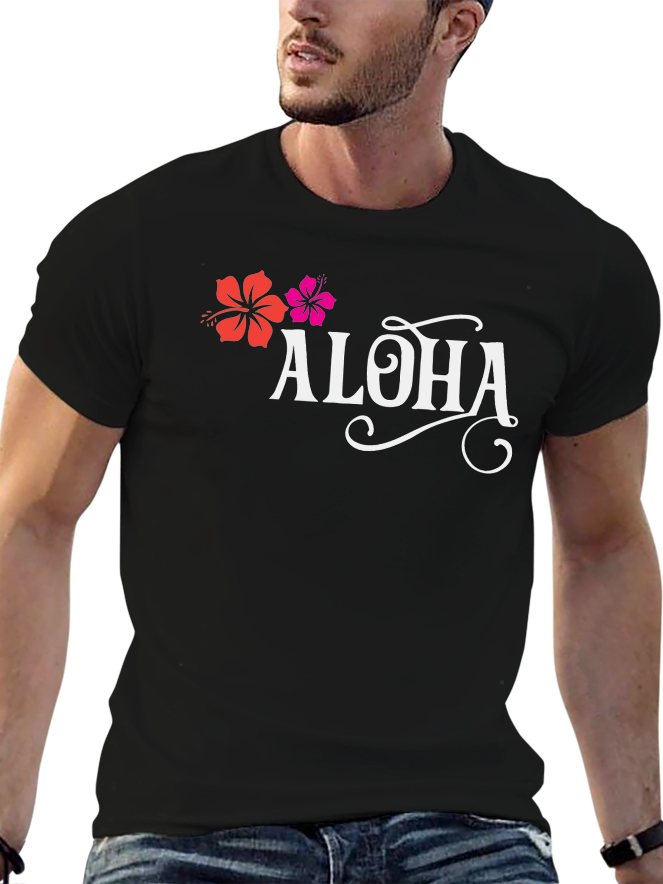 Aloha Flower Graphic T-Shirt - Black