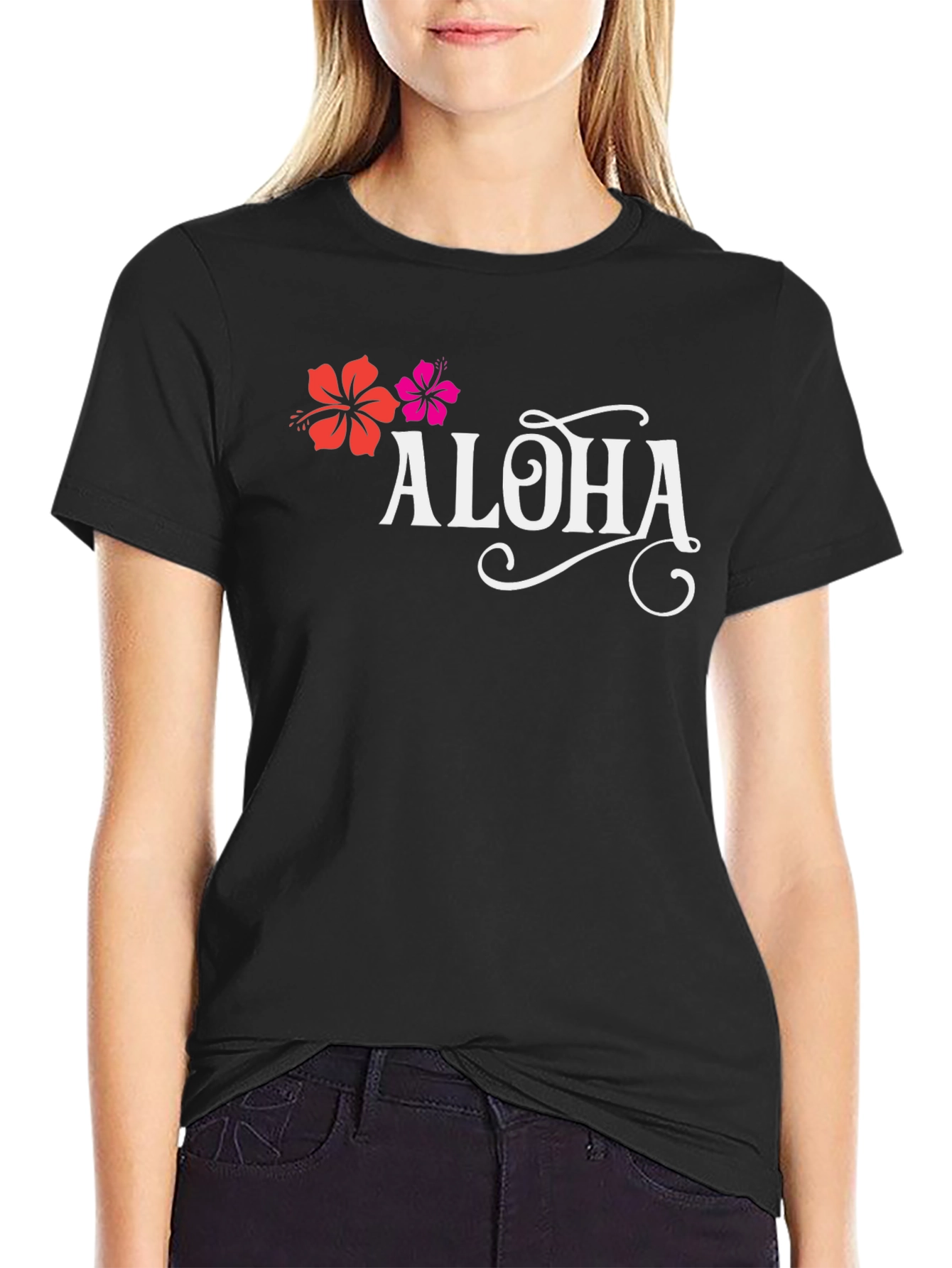 Aloha Flower Graphic T-Shirt - Black