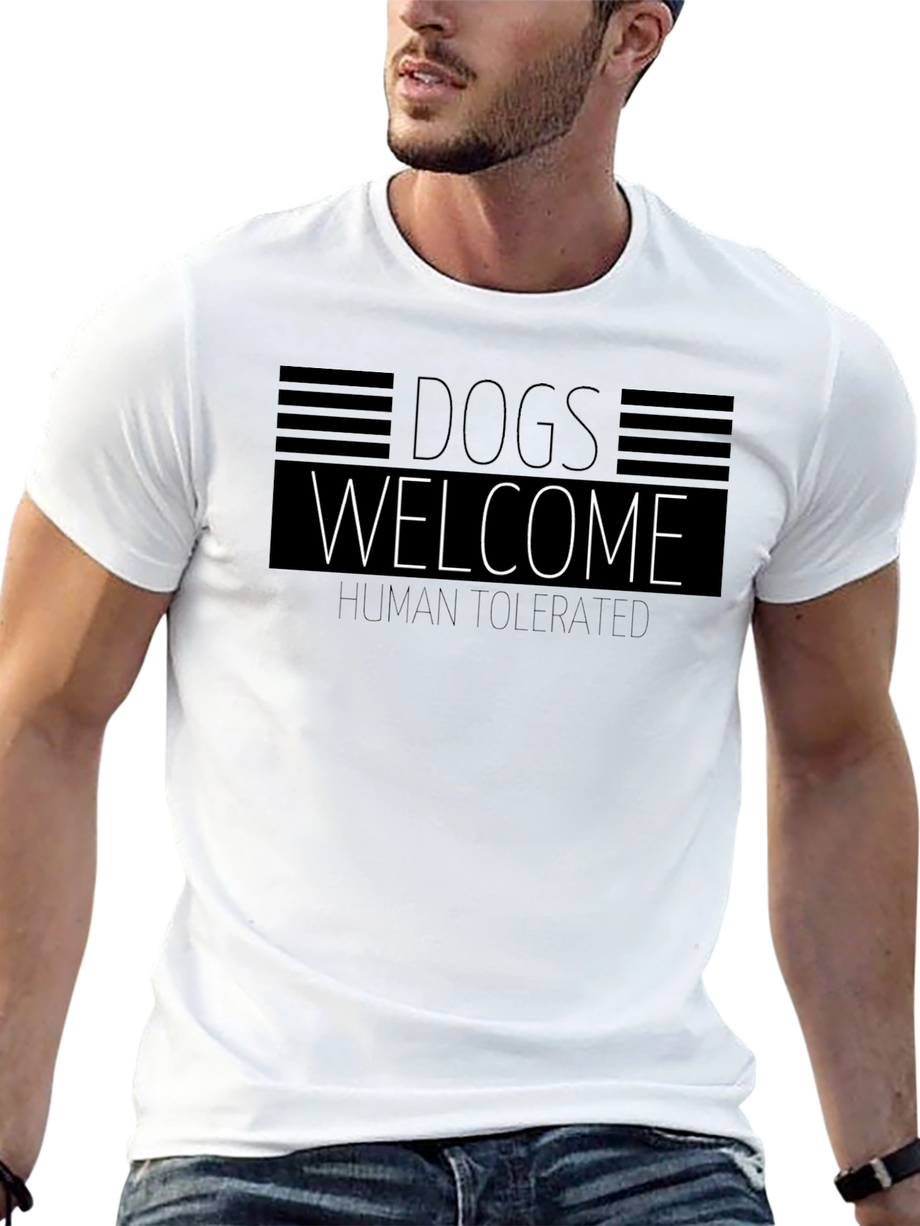 Dogs Welcome Human Tolerated Black Graphic Tee