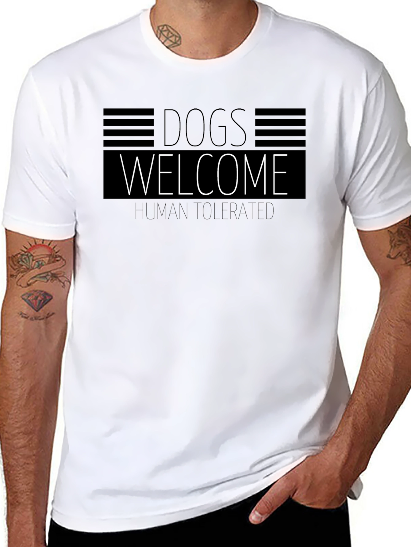 Dogs Welcome Human Tolerated Black Graphic Tee