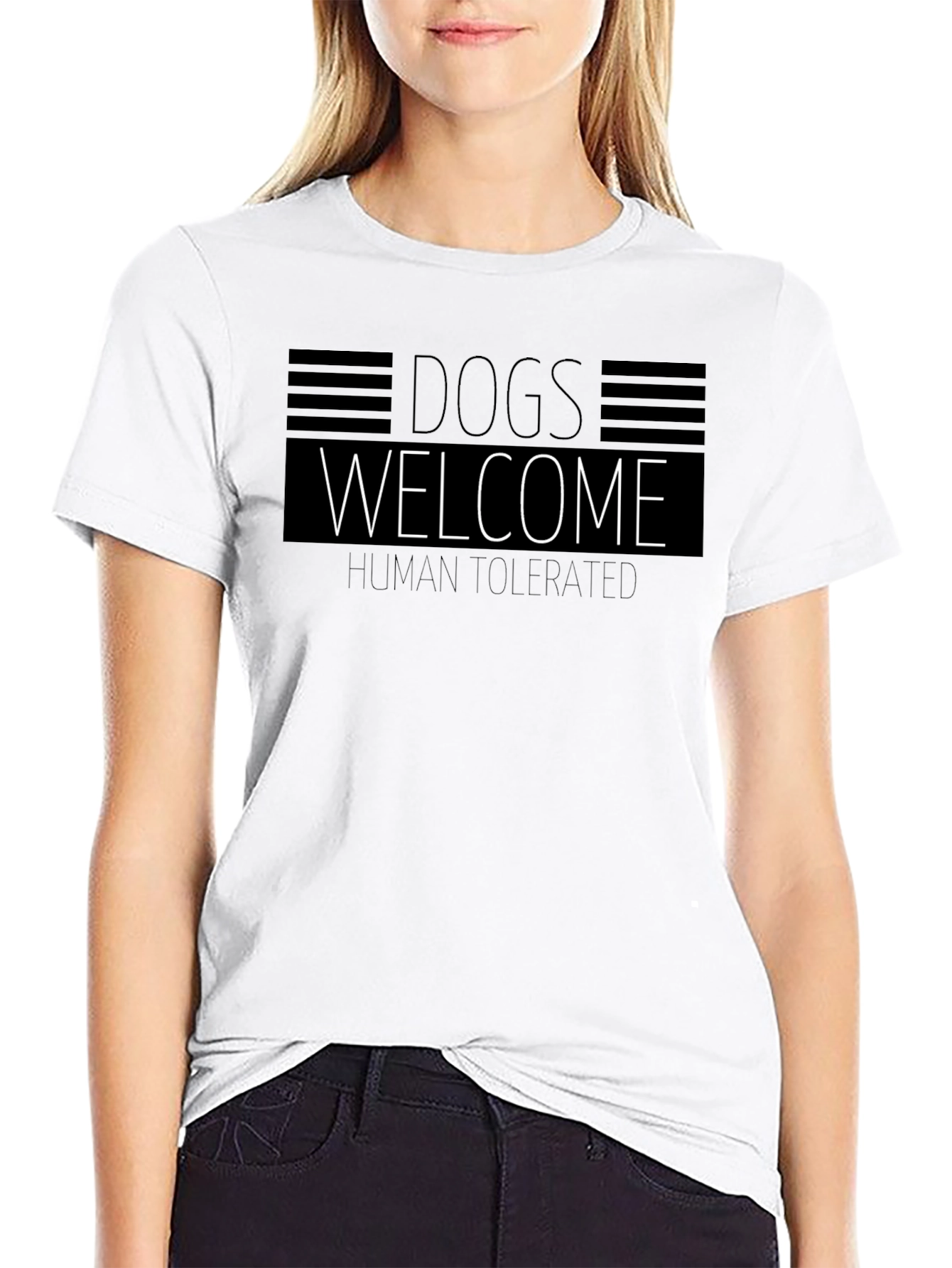 Dogs Welcome Human Tolerated Black Graphic Tee
