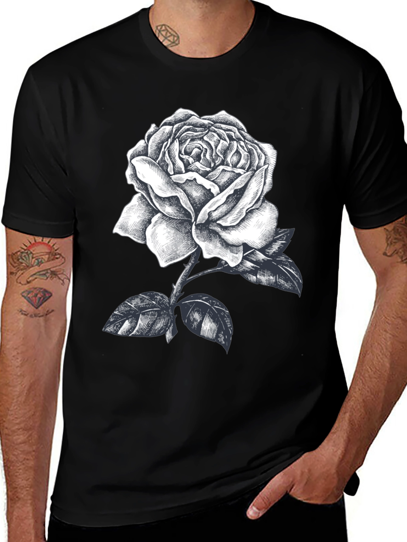 Rose Graphic Tee - Mens Black Short Sleeve