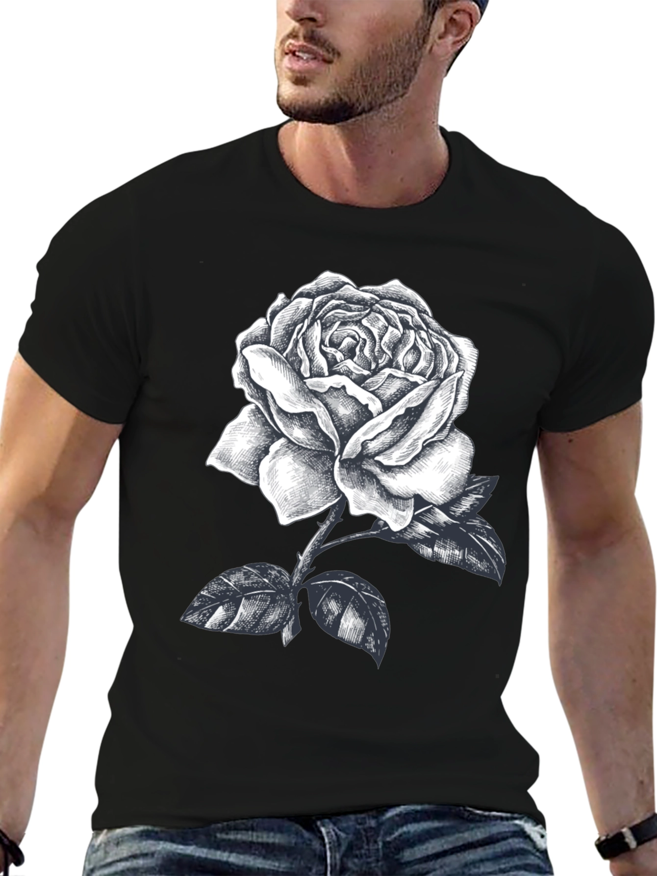 Rose Graphic Tee - Mens Black Short Sleeve