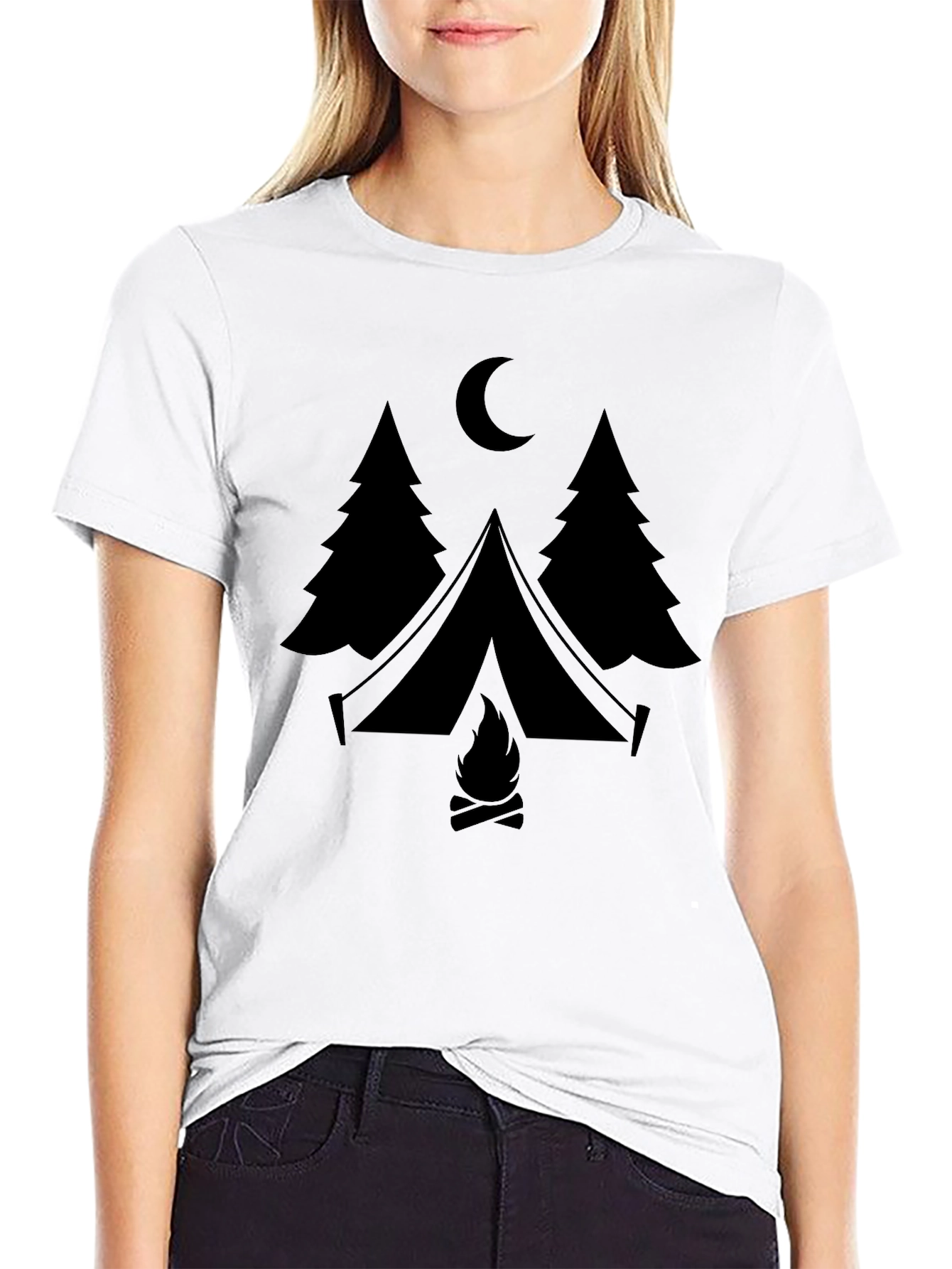 Camping Scene Graphic Tee - Black
