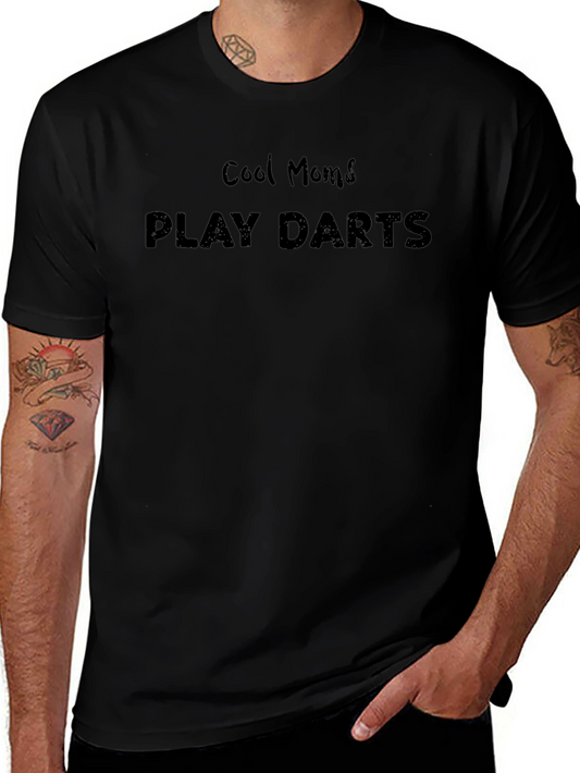 Cool Moms Play Darts Graphic Tee - Casual Black T-Shirt