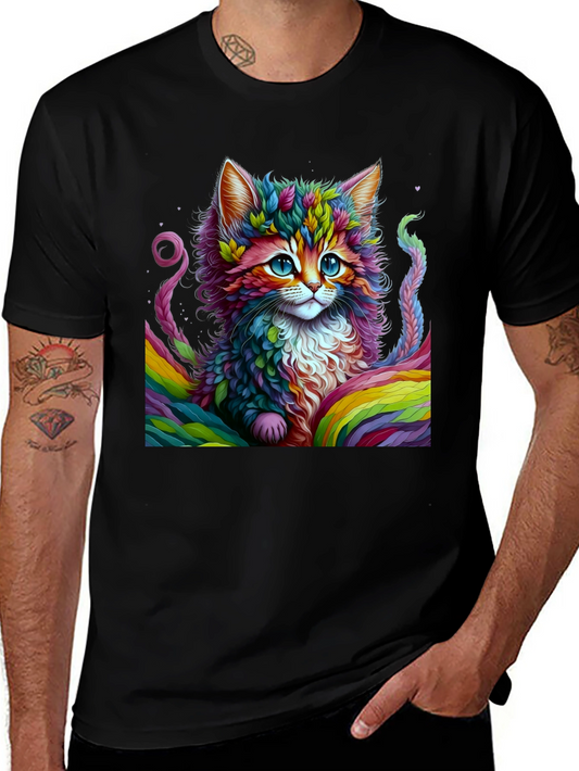 Rainbow Cat Graphic Tee - Unique Colorful Design