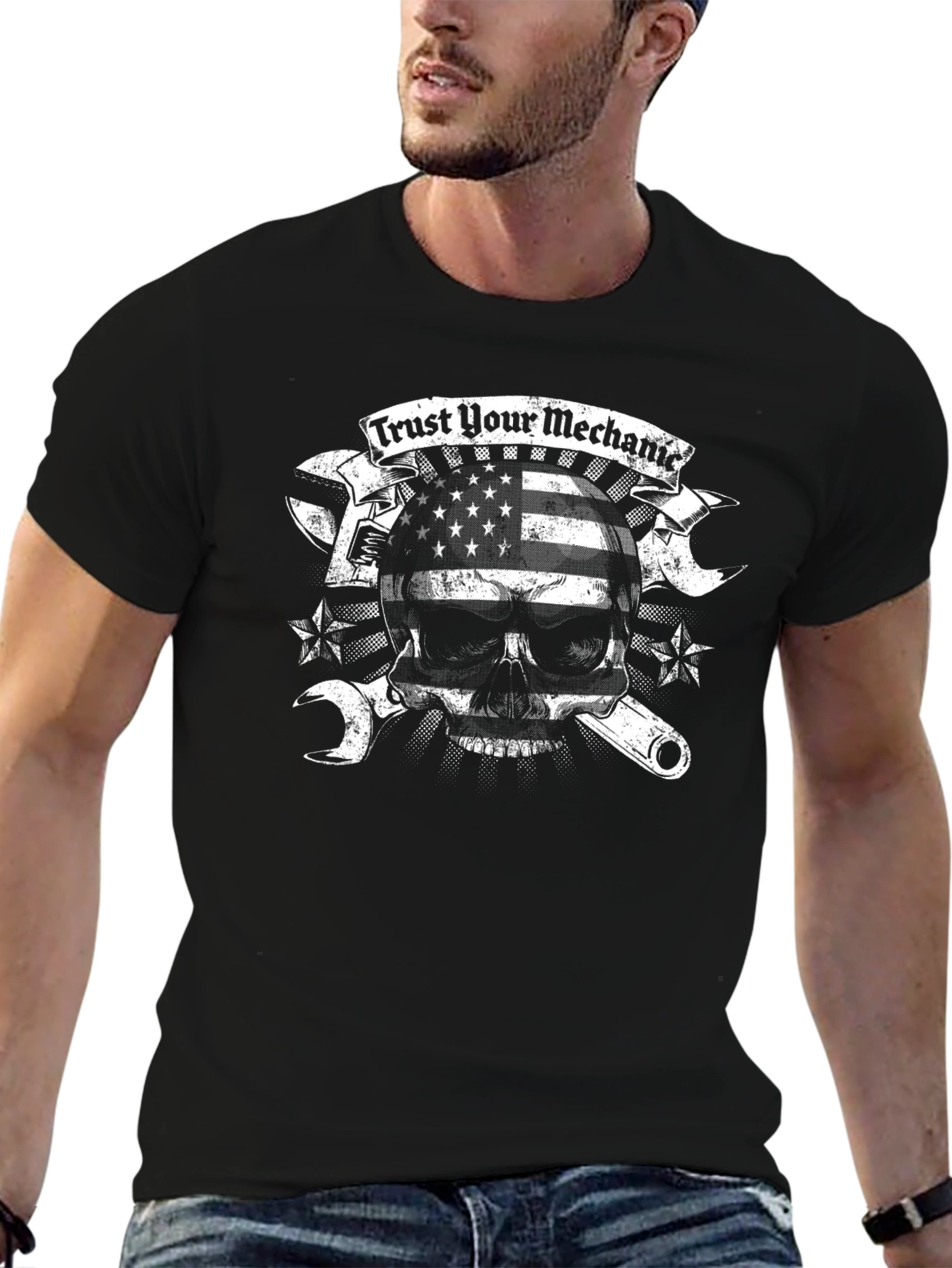 Trust Your Mechanic Skull Graphic T-Shirt