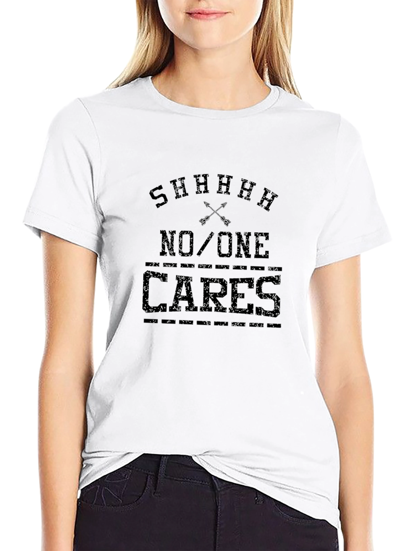 Sarcastic Shhh No One Cares Black T-Shirt