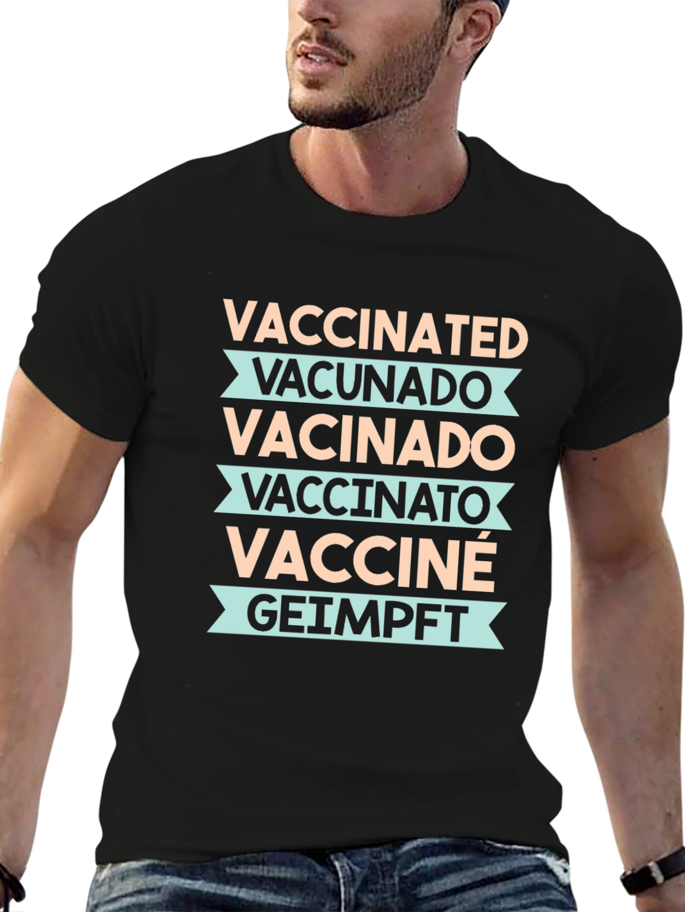 Vaccinated Languages Graphic Tee - Unisex Black T-Shirt