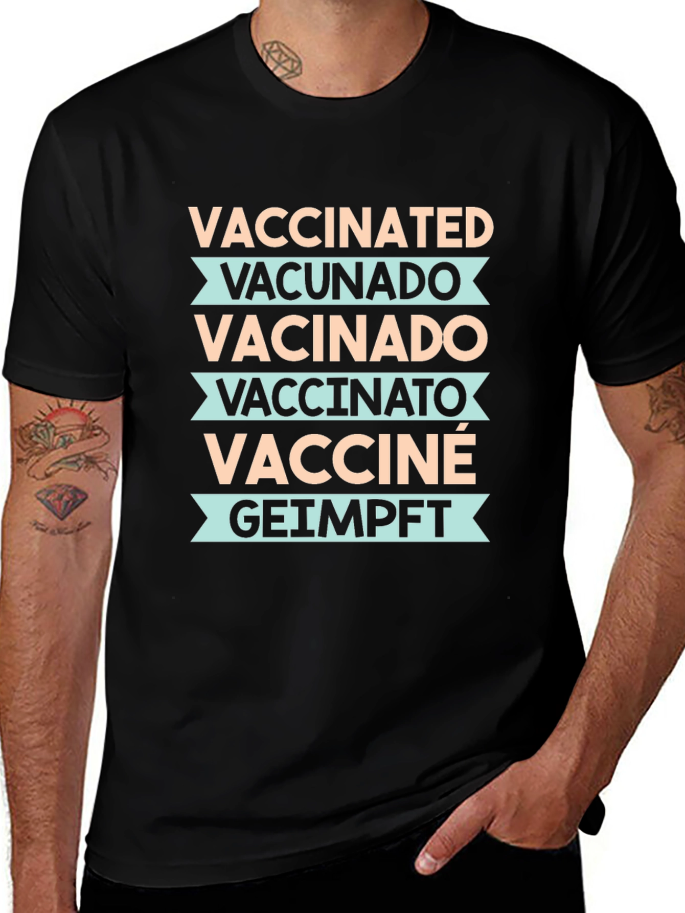 Vaccinated Languages Graphic Tee - Unisex Black T-Shirt