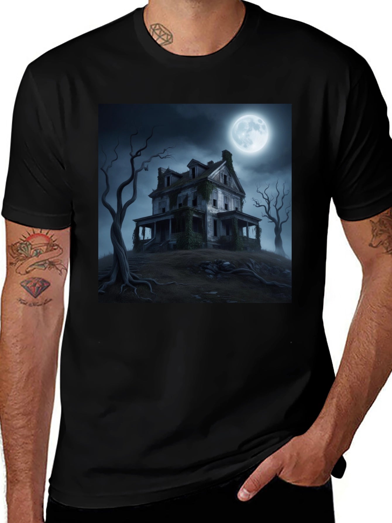 Haunted House Graphic Tee - Spooky Halloween Shirt