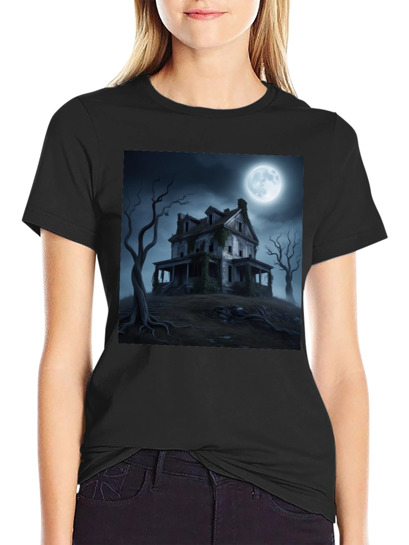 Haunted House Graphic Tee - Spooky Halloween Shirt
