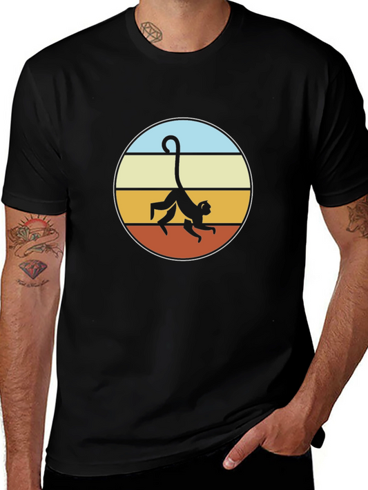 Retro Monkey Graphic Tee - Black Cotton T-Shirt