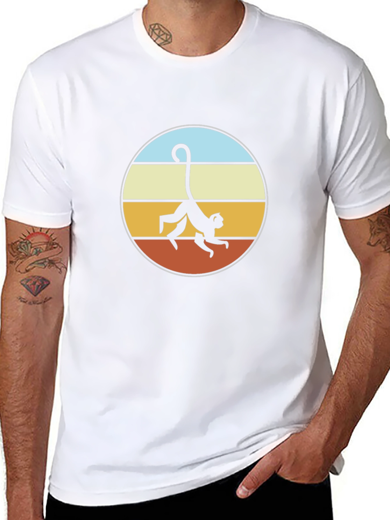 Retro Monkey Graphic Tee - Black Cotton T-Shirt