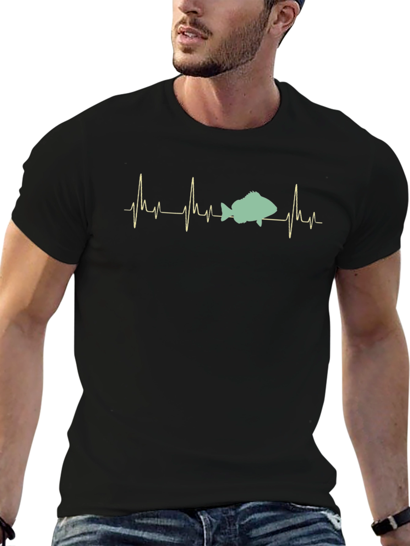 Fishing Heartbeat T-Shirt - Black