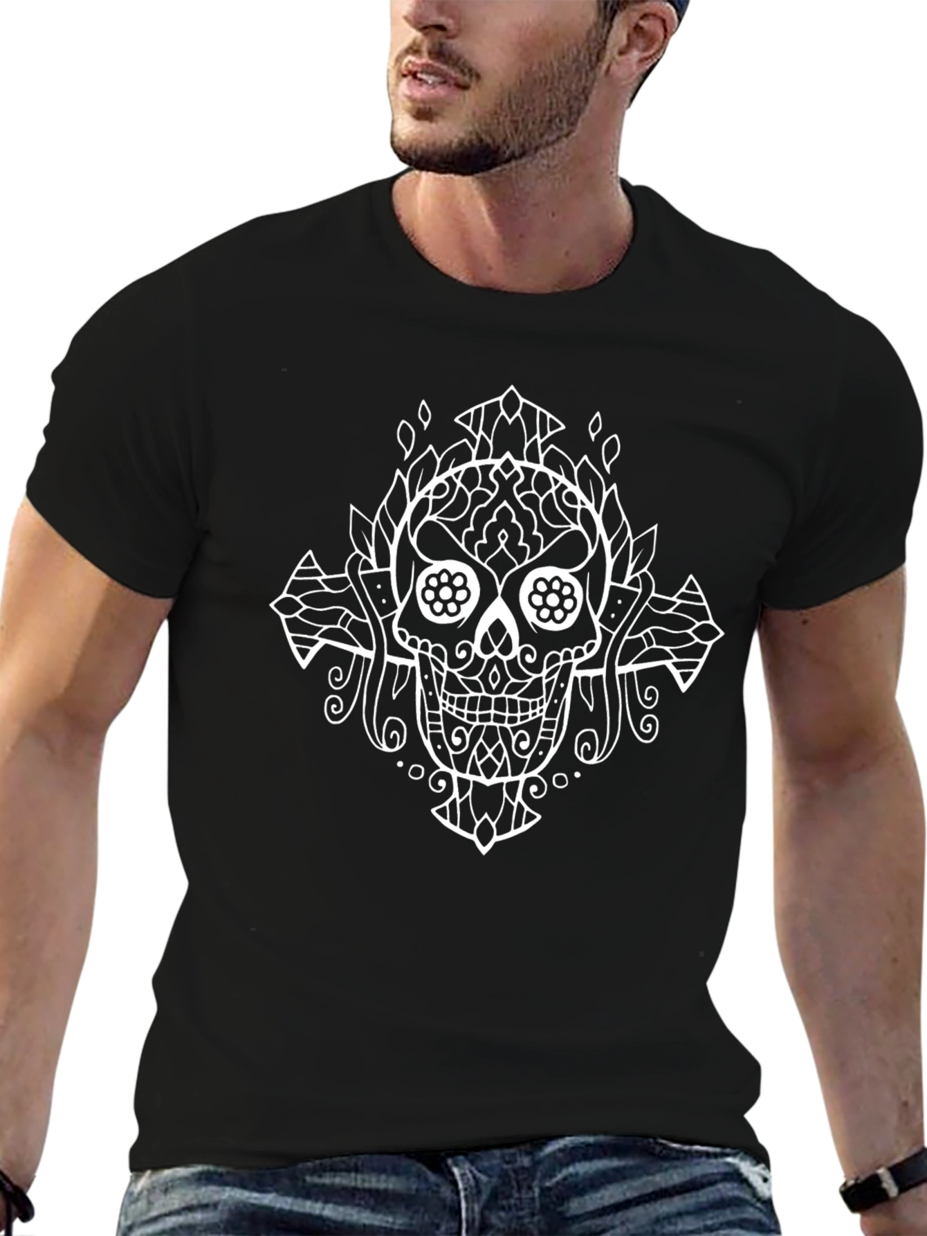 Skull Graphic Tee - Black Cotton Blend