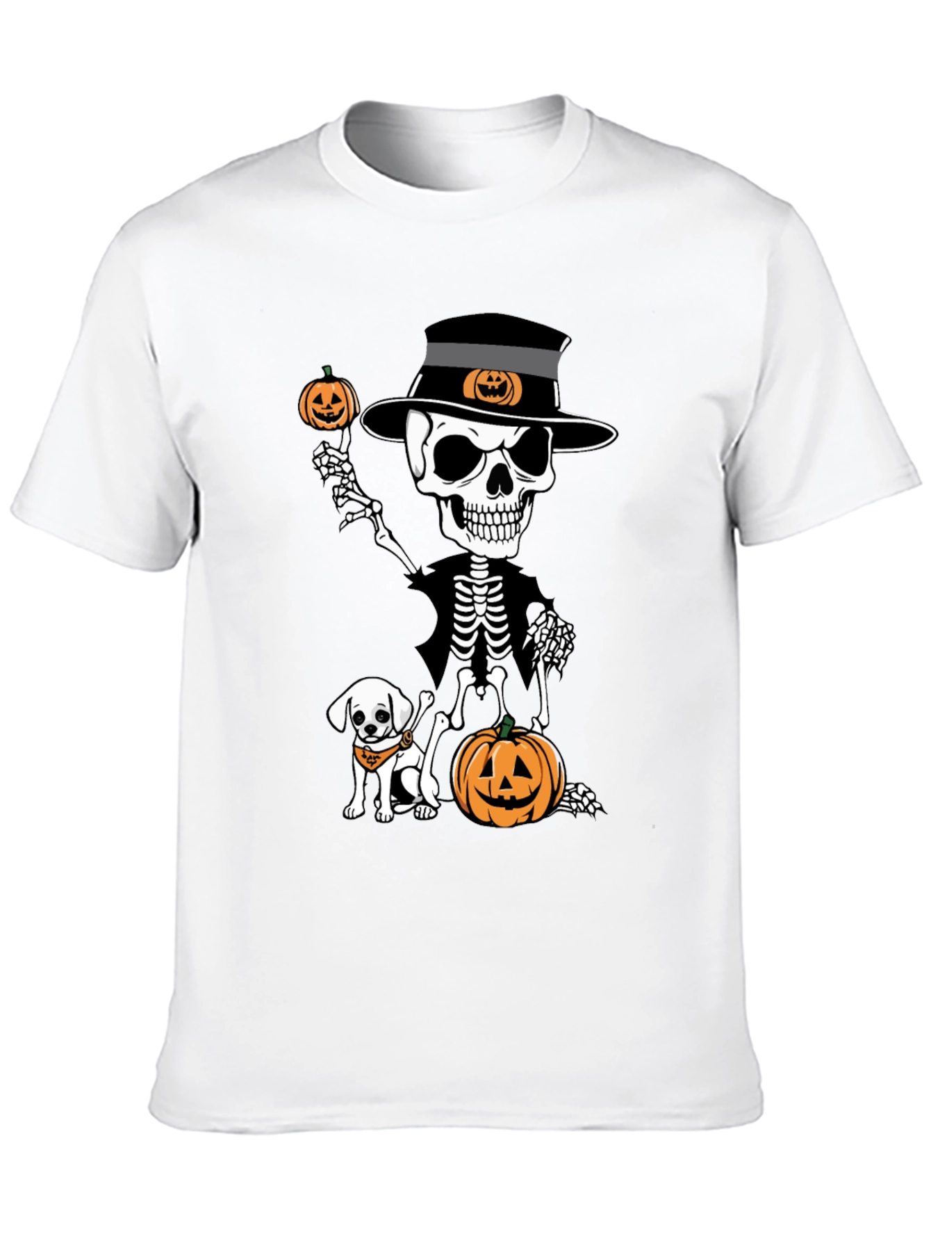 Halloween Skeleton Dog & Pumpkin Graphic Tee