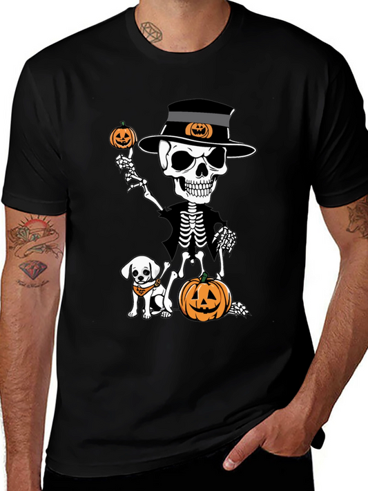 Halloween Skeleton Dog & Pumpkin Graphic Tee