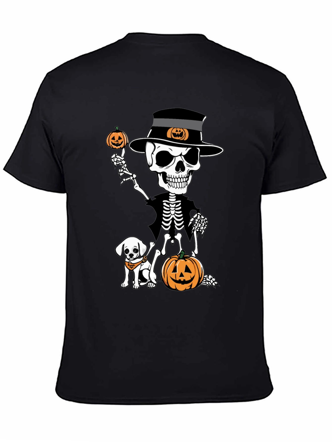 Halloween Skeleton Dog & Pumpkin Graphic Tee