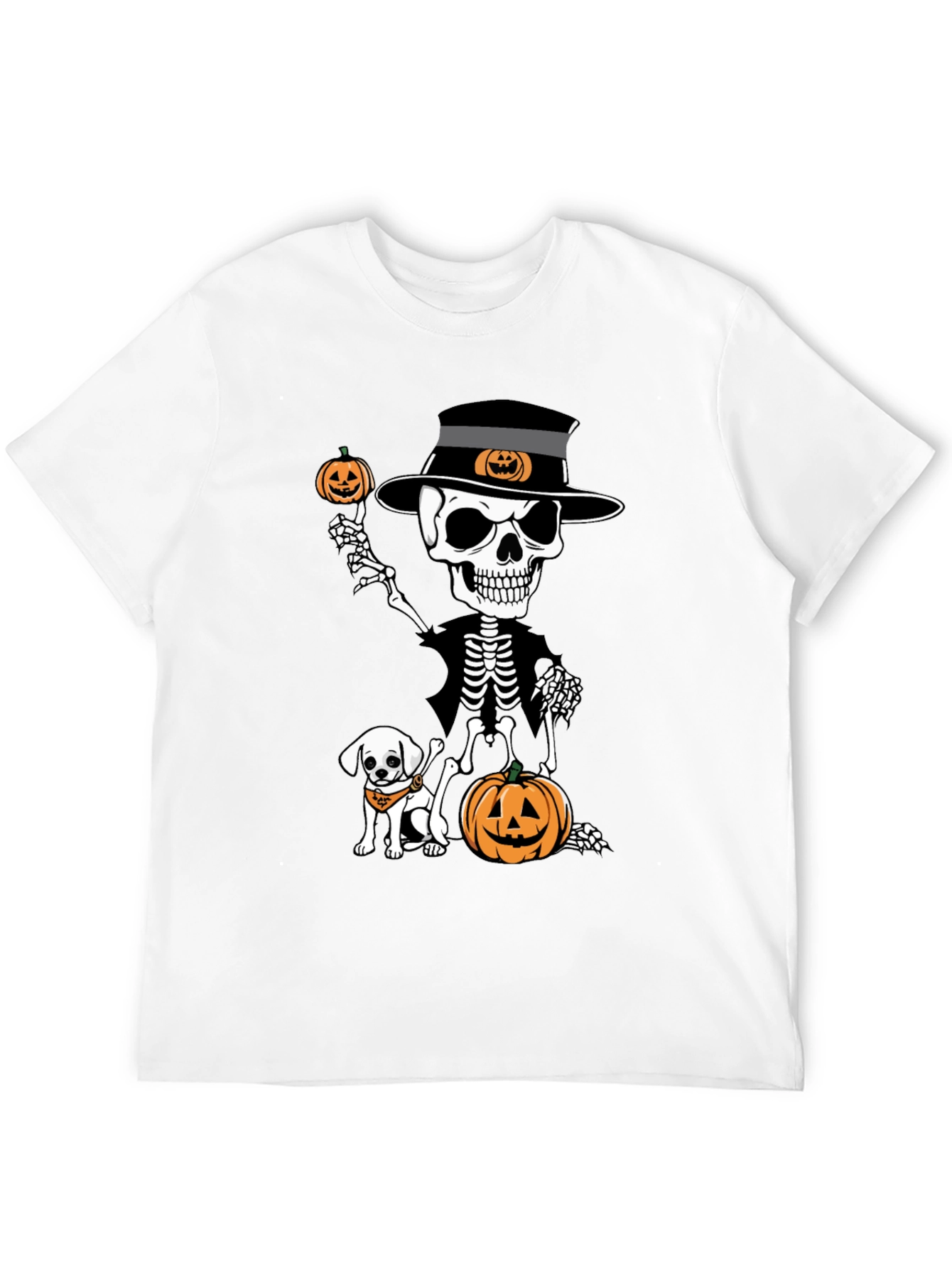 Halloween Skeleton Dog & Pumpkin Graphic Tee
