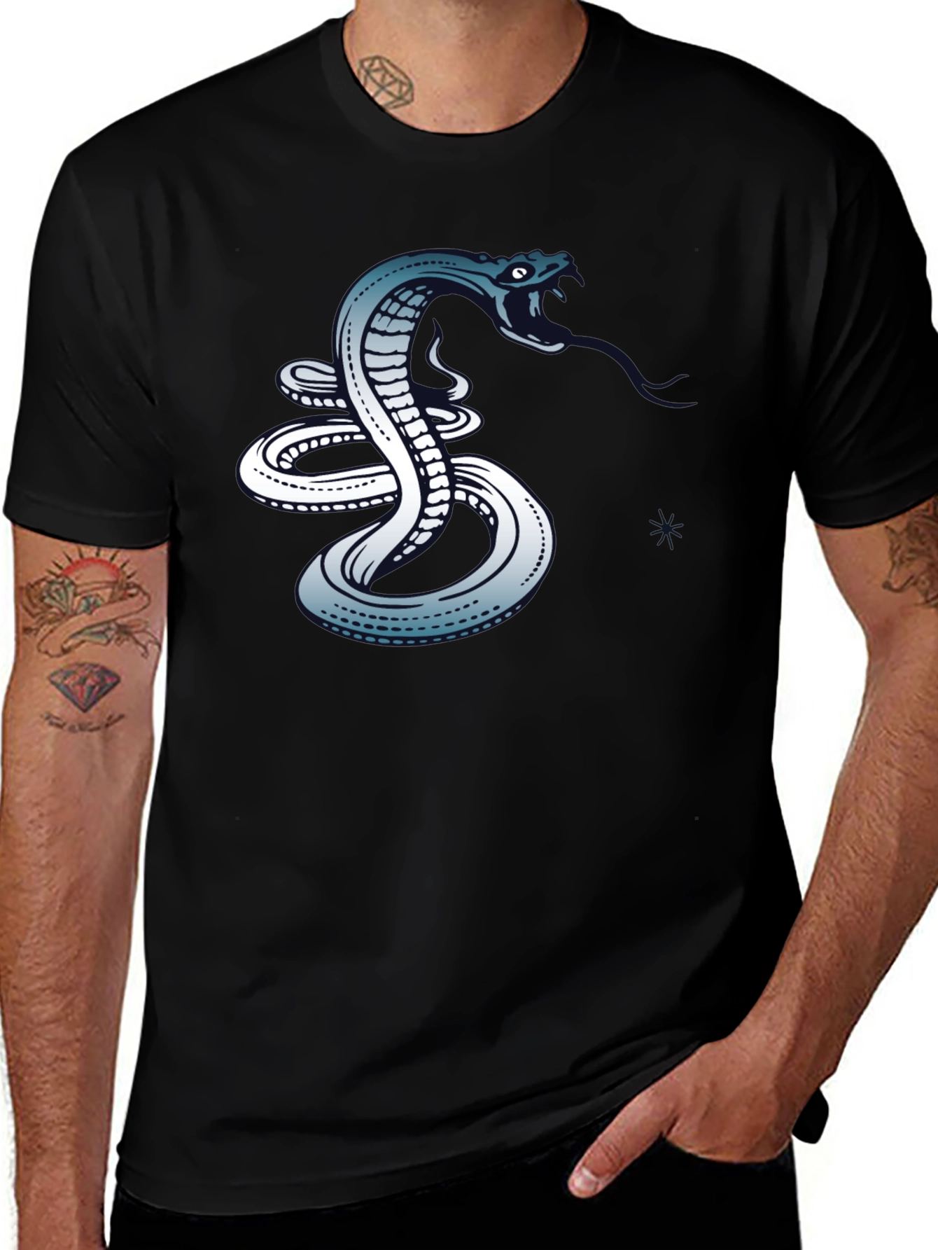 Mens Black Snake Graphic T-Shirt