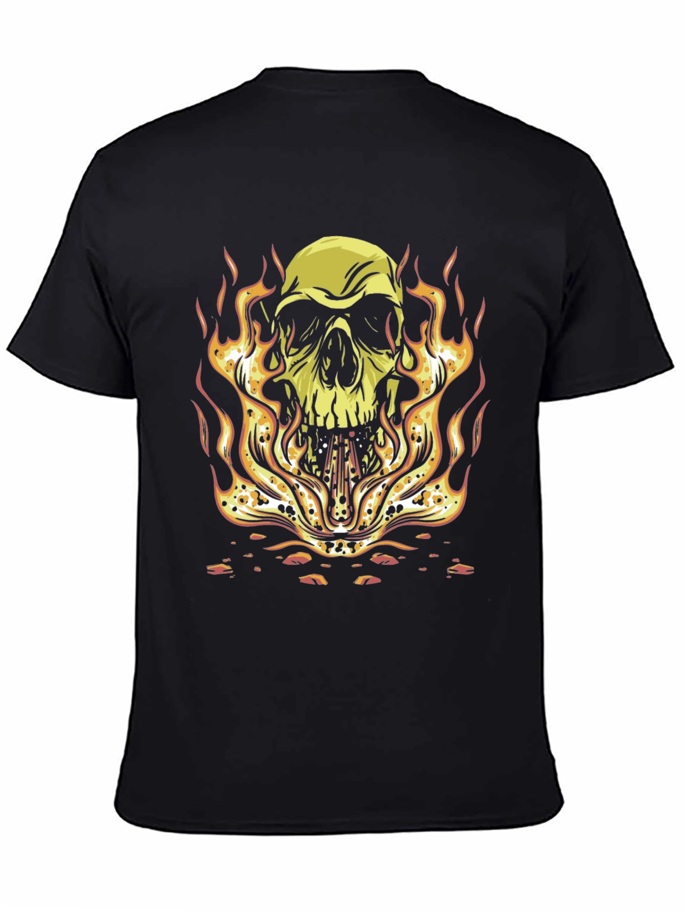 Skull on Fire Graphic Tee - Bold Black T-Shirt