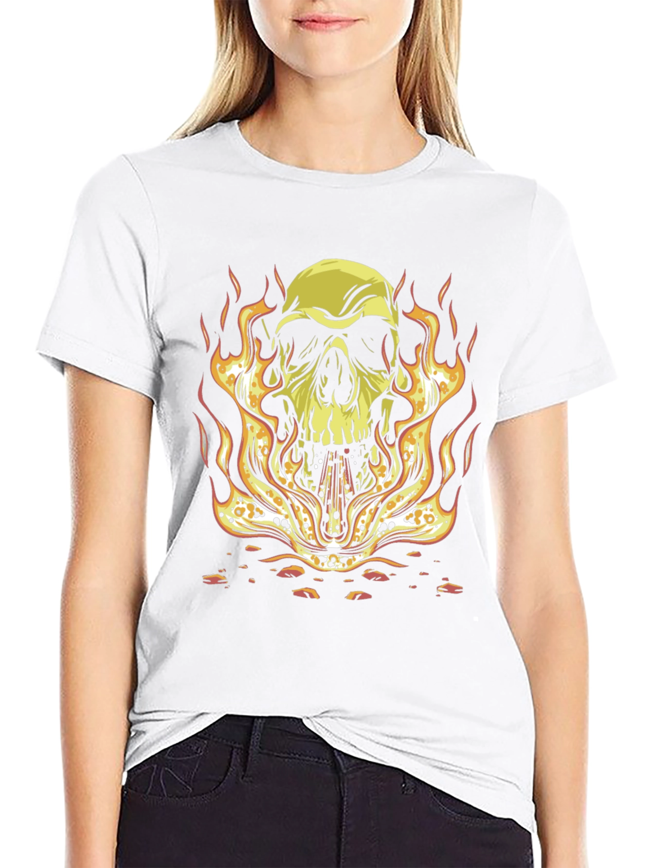 Skull on Fire Graphic Tee - Bold Black T-Shirt