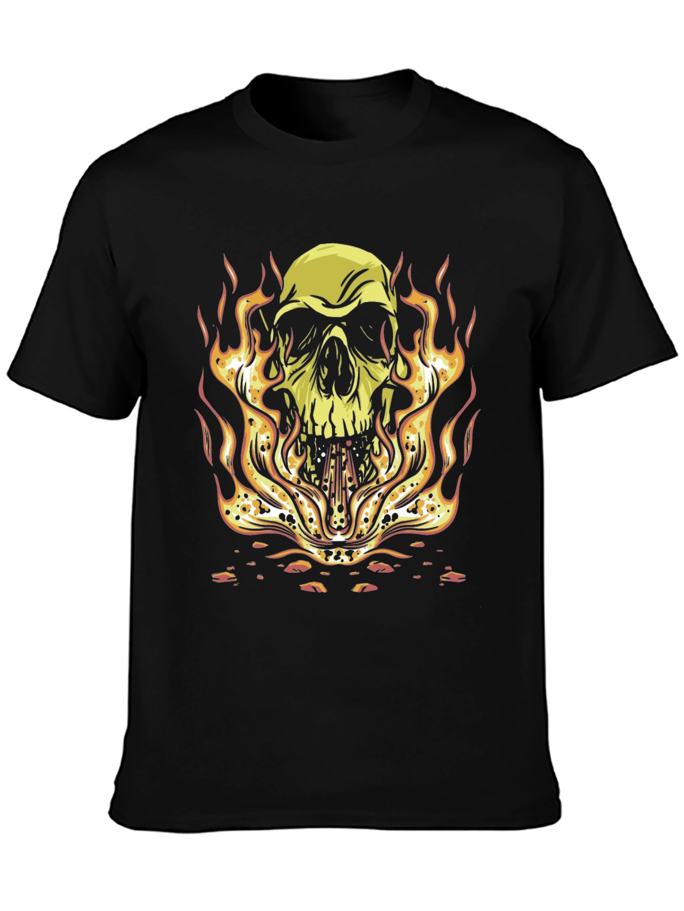 Skull on Fire Graphic Tee - Bold Black T-Shirt