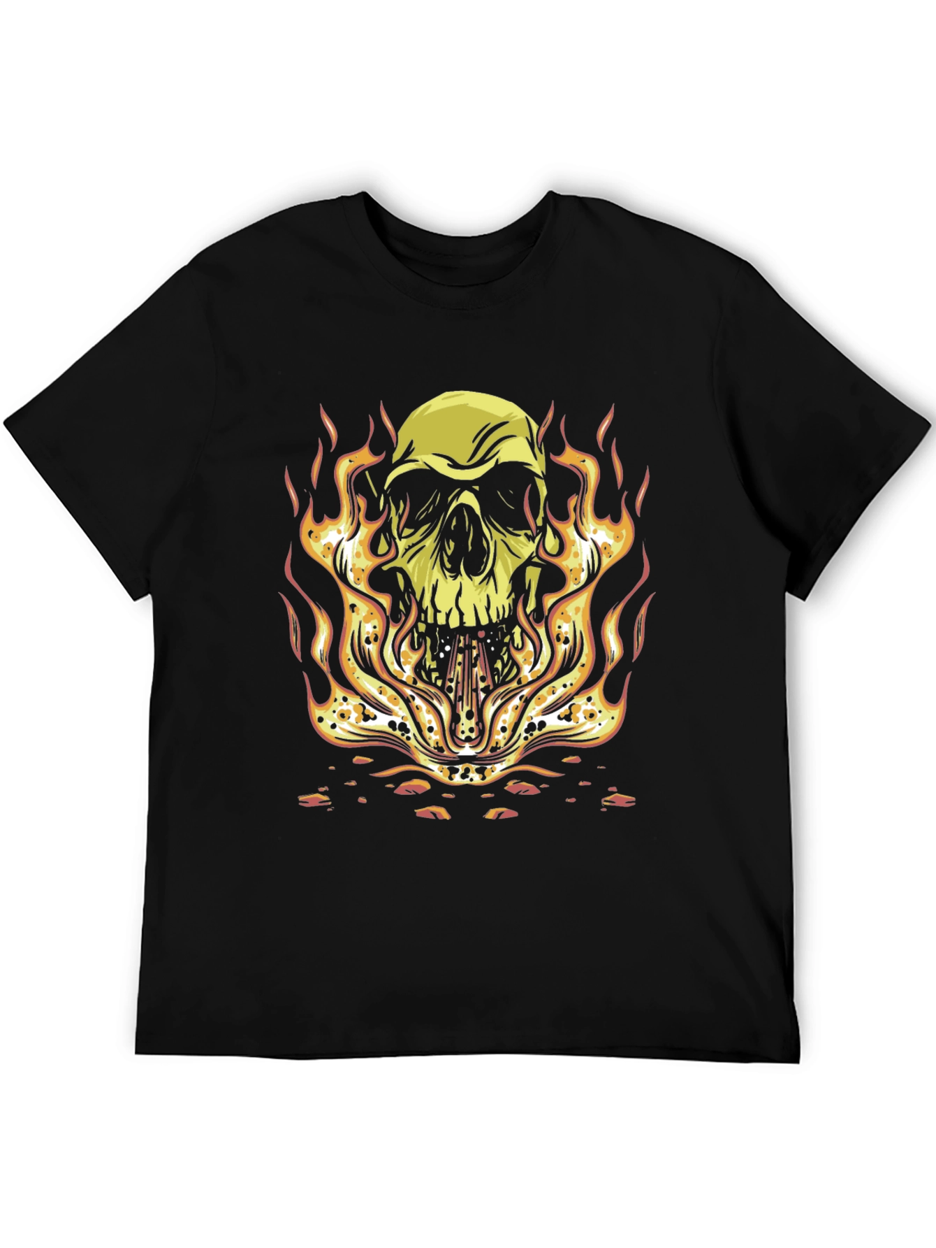 Skull on Fire Graphic Tee - Bold Black T-Shirt
