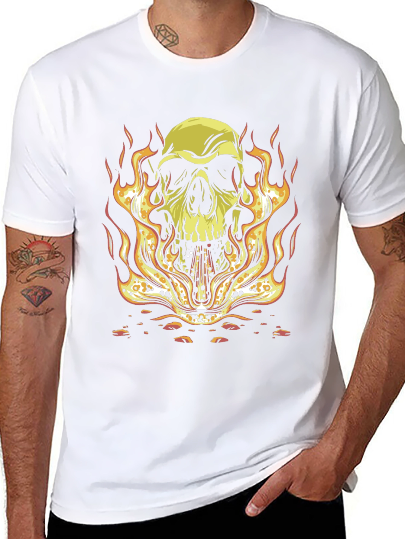 Skull on Fire Graphic Tee - Bold Black T-Shirt