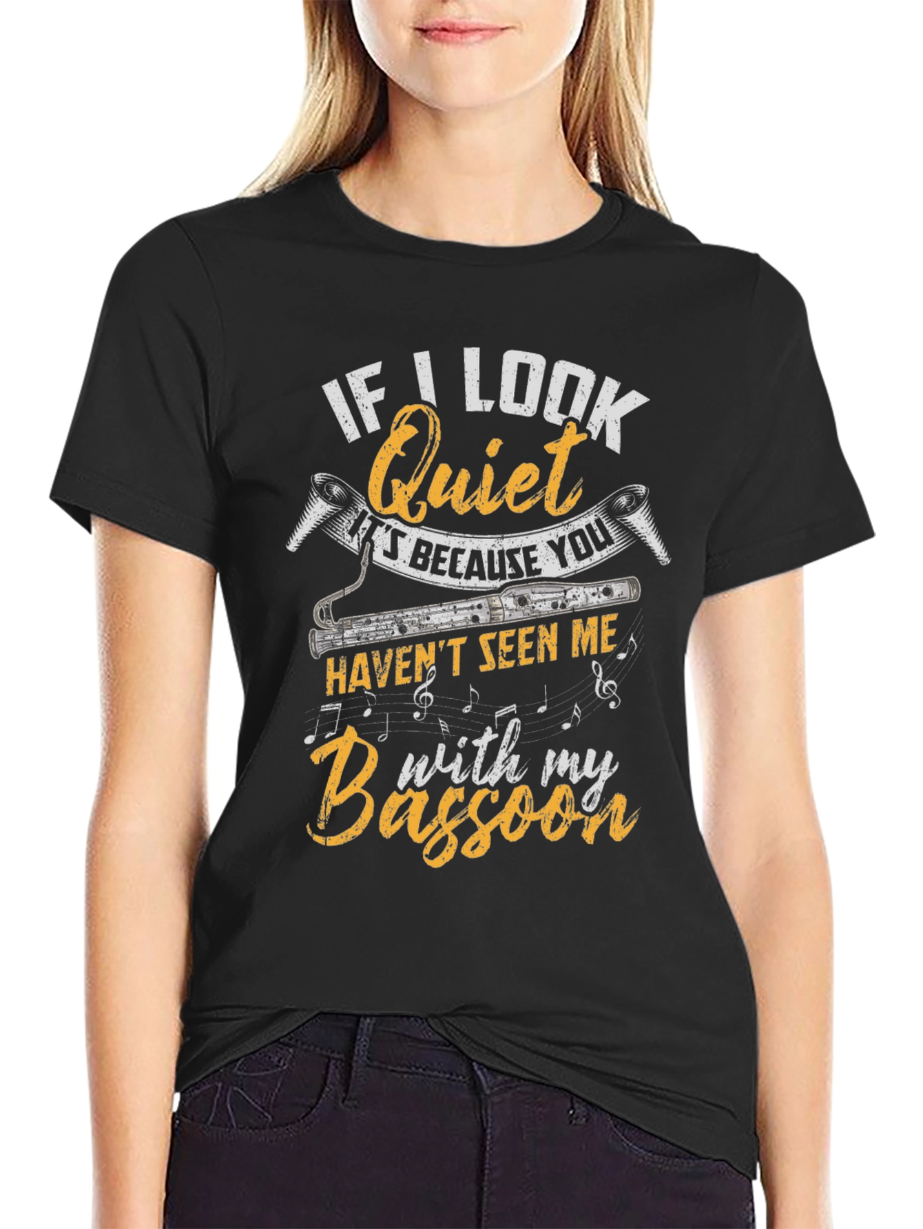 If I Look Quiet Bassoon Player Black T-Shirt