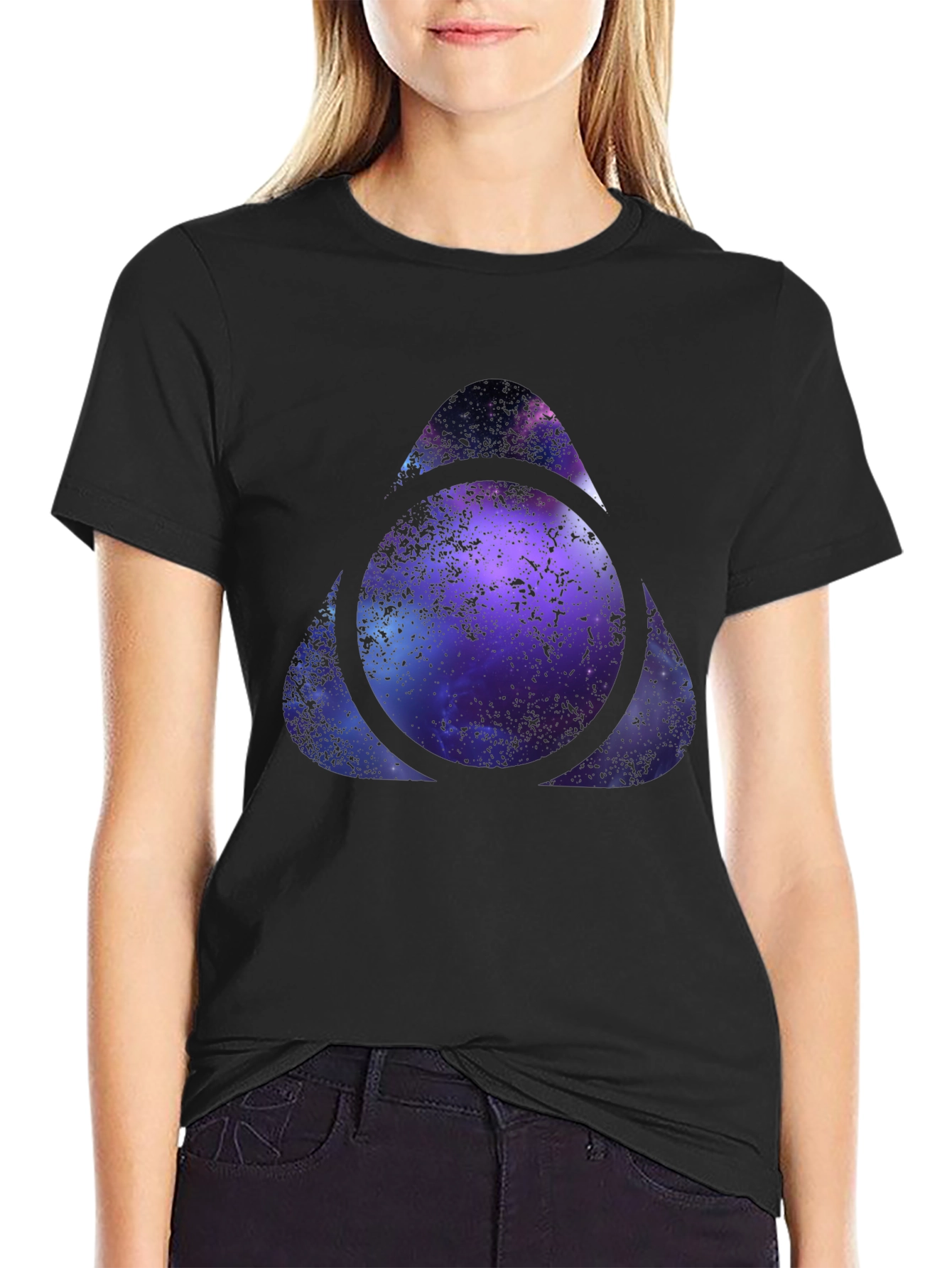 Galaxy Triangle Circle Graphic Black T-Shirt
