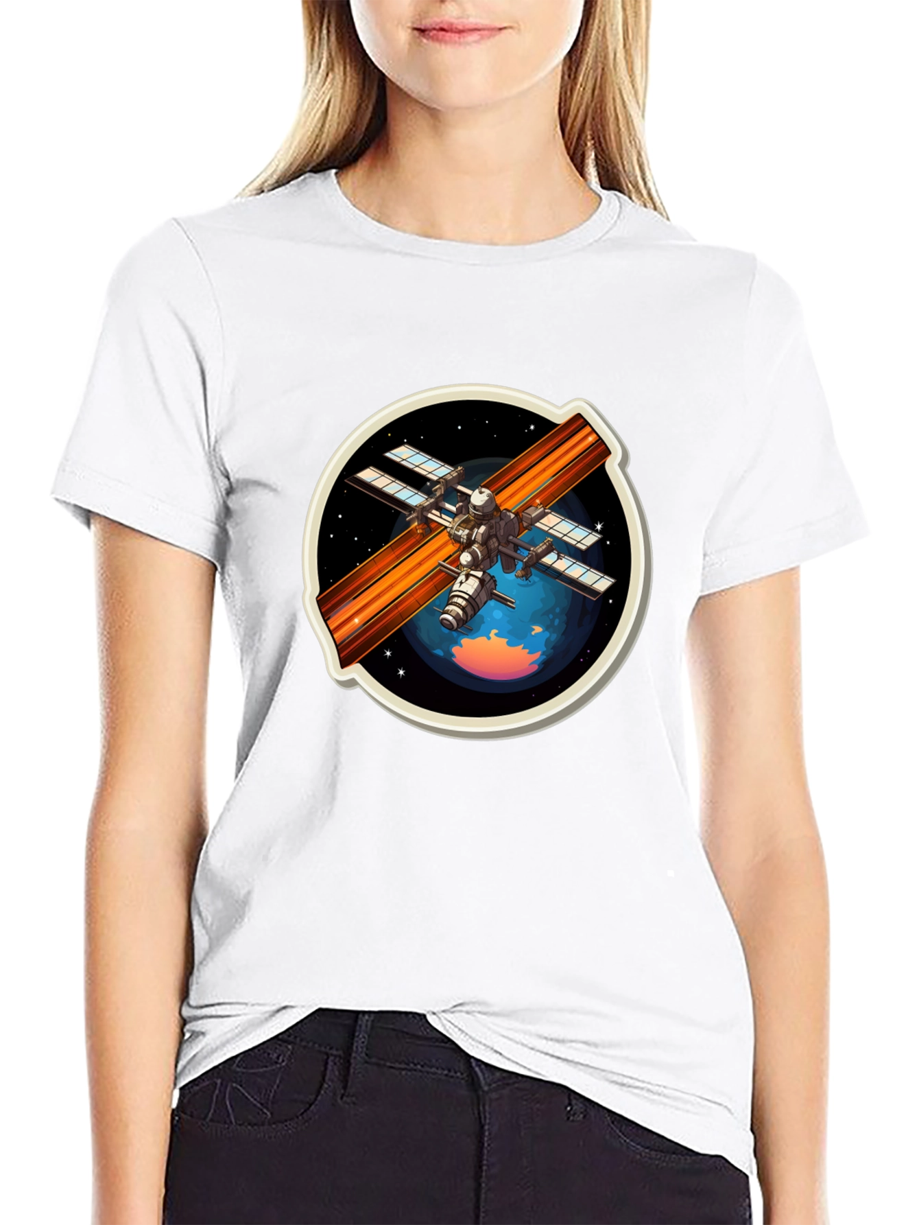 Space Station Graphic Tee - Black Crew Neck