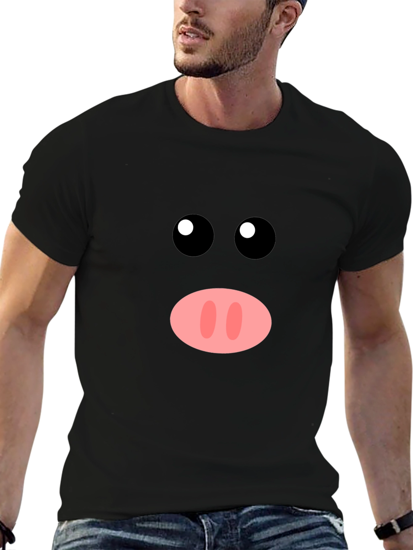 Funny Pig Face Graphic Tee - Black